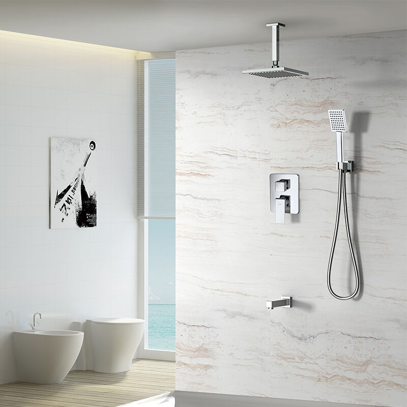 3 Ways Concealed Shower Mixer with Ceiling Shower Arm 8 inch rainshower, Tub Spout and Wall Mounted Shower Hook 75C 0536 G301