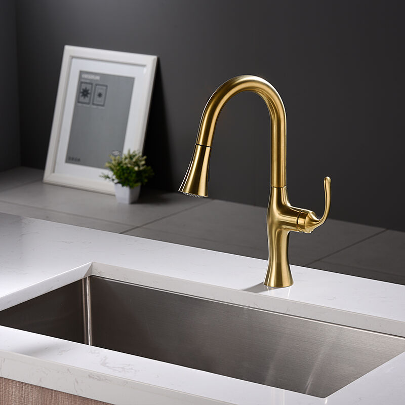 Kitchen Tap with Pull-down Shower in Shinning Gold Color,Kitchen Faucet