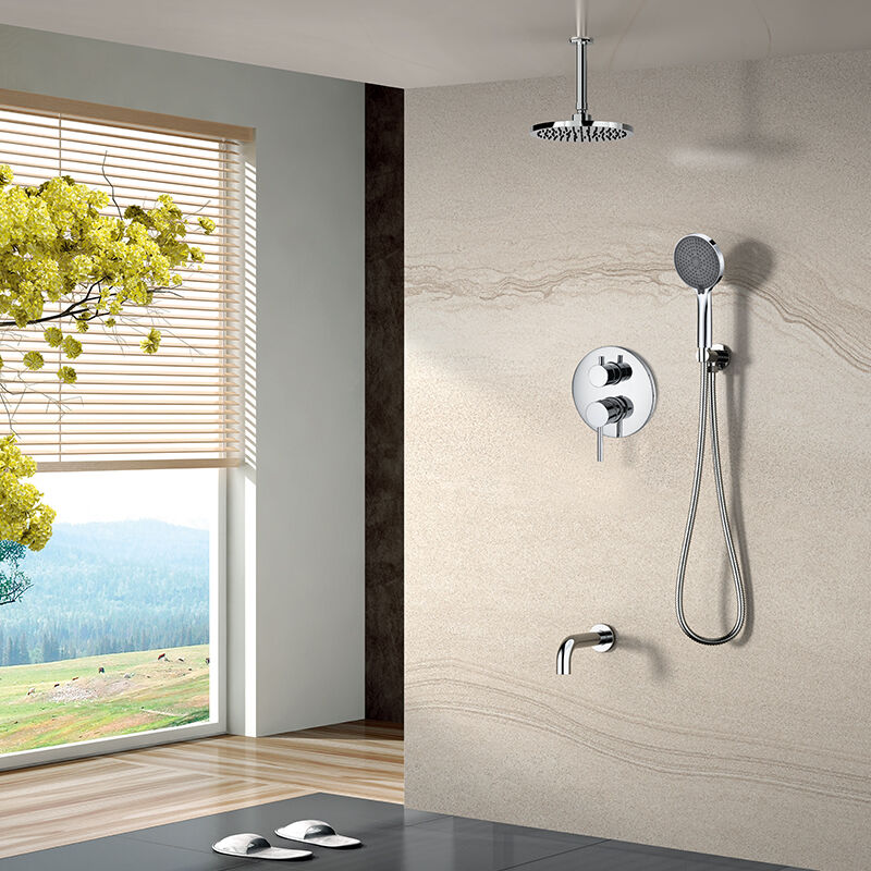 3 Ways Concealed Shower Mixer with Ceiling Shower Arm 8 inch rainshower, Tub Spout and Wall Mounted Shower Hook 37C 0635 G301