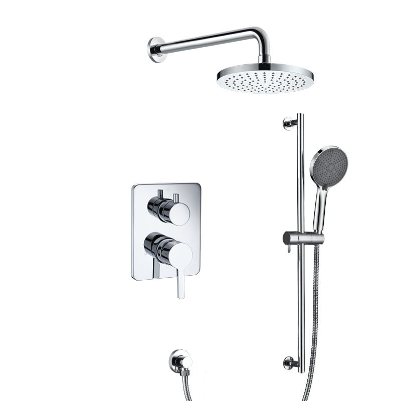 matte black pressure balance valve shower mixer with 3 jet handshower set wall mounted rain shower-6