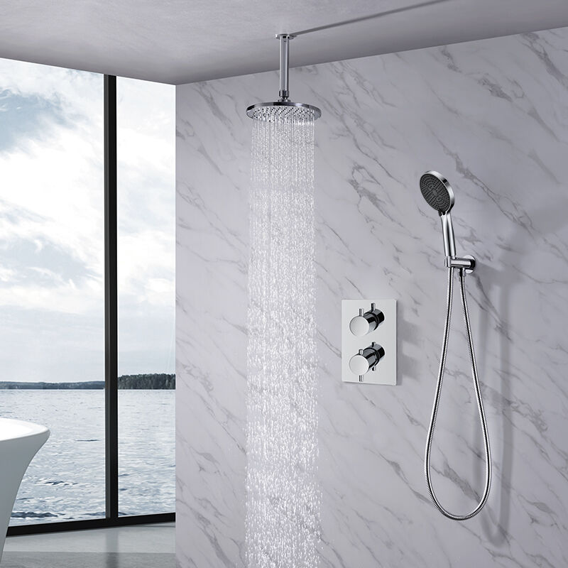 Thermostatic Rain Shower System Set with Handheld and 8" Rainfall Head, Shower Valve and Trim Kit, 2-Handle Shower Faucet Set with 2 Way Diverter Body 15T 2251 E201