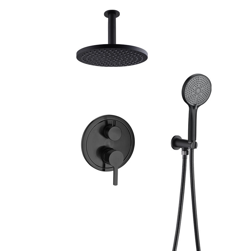 خلاط دُش، تجهيز حمامي، مجموعة دُش متكاملة بلون أسود غير لامع، رأس دُش سقفي مع رأس يدوي ثلاثي الفتحات — يتضمن صمام التركيب الداخلي، الموديل 21P 2564 E201