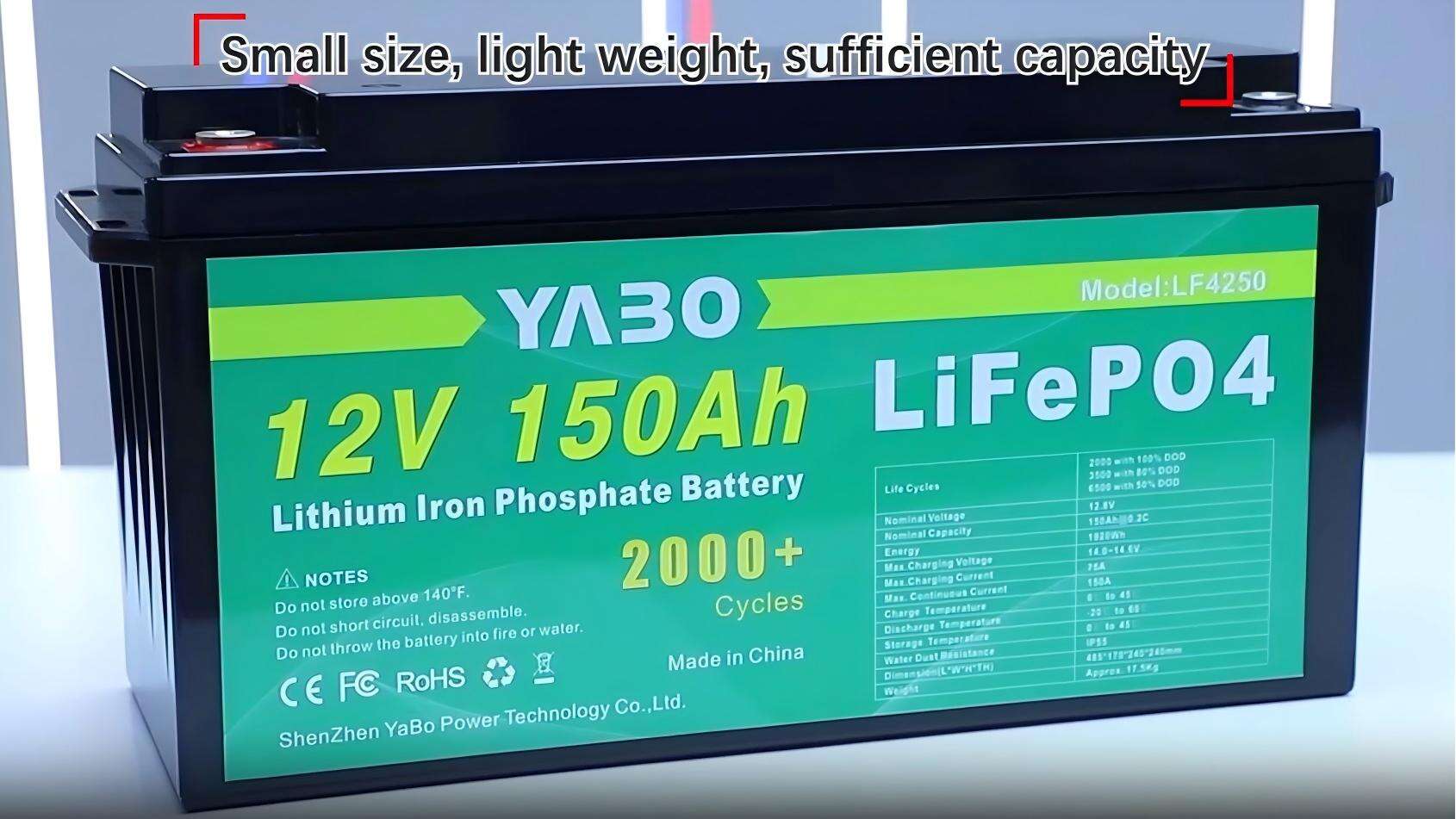 YABO 12V 150Ah 100Ah 170Ah LiFePO4 Battery