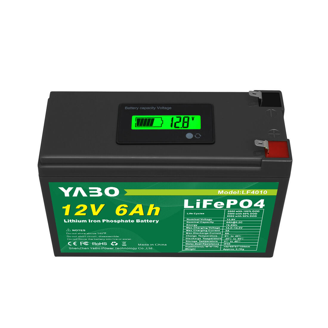 YABO LF4011 zylindrische 12V 6Ah LiFePO4-Batterie wiederaufladbare Lithium-Eisenphosphat-Batterie für Solaranlagen