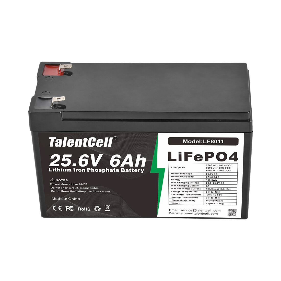 TalentCell 24 V 6 Ah LiFePO4-Batteriepack LF8011 Tiefzyklus wiederaufladbare Lithium-Eisenphosphat-Batterien für Elektroantriebe, Wohnmobile, Camping