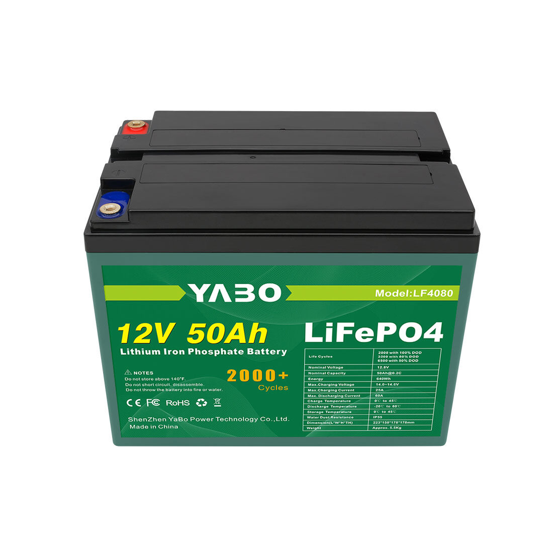 YABO 12 V 50 Ah 66 Ah LiFePO4 Batterie