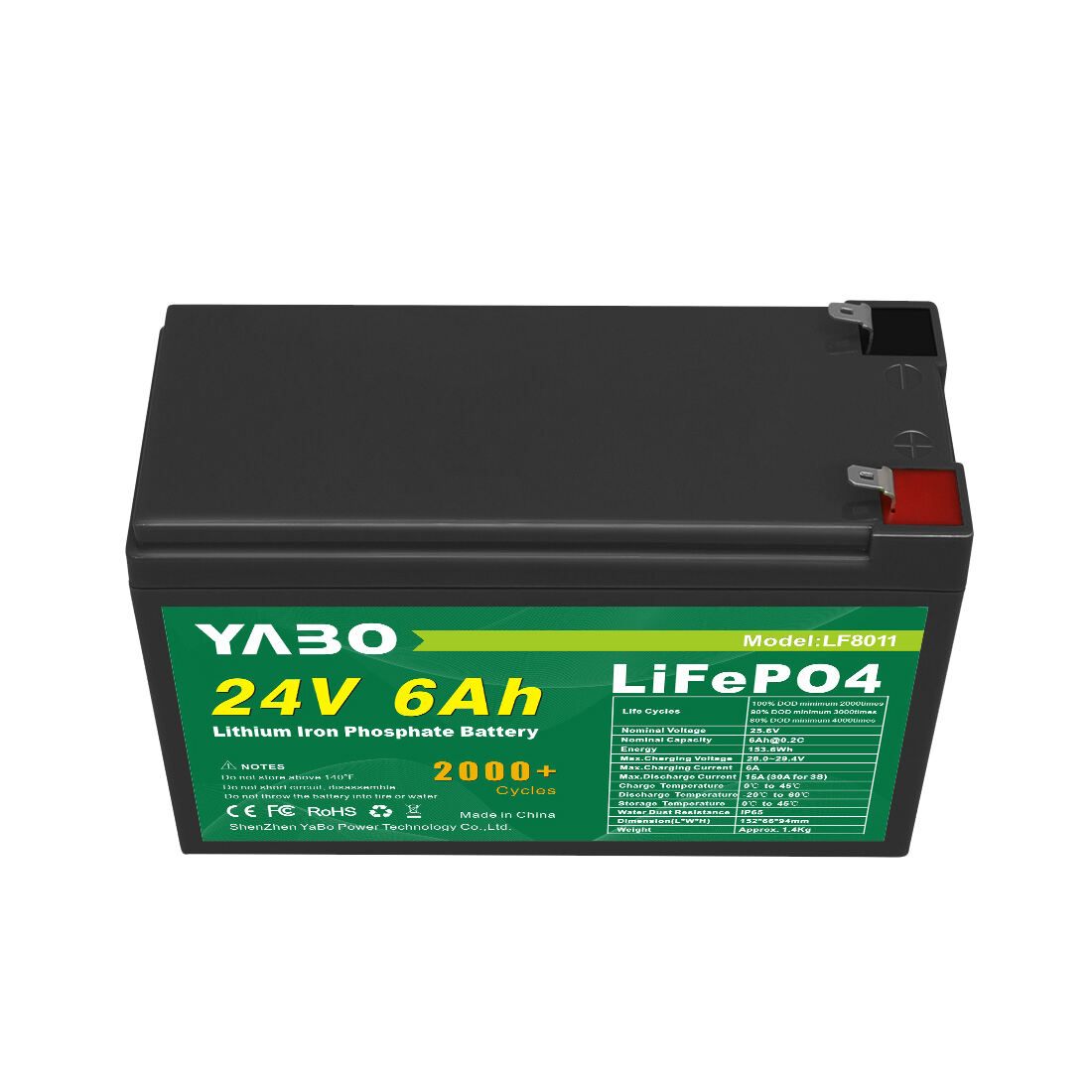 YABO LF8011 24 V 6 Ah Lithium-Eisenphosphat-Batterie Herstellung von Lithium-Ionen-Batterien für Spielzeugautos, Solaranlagen, DIY-Projekte