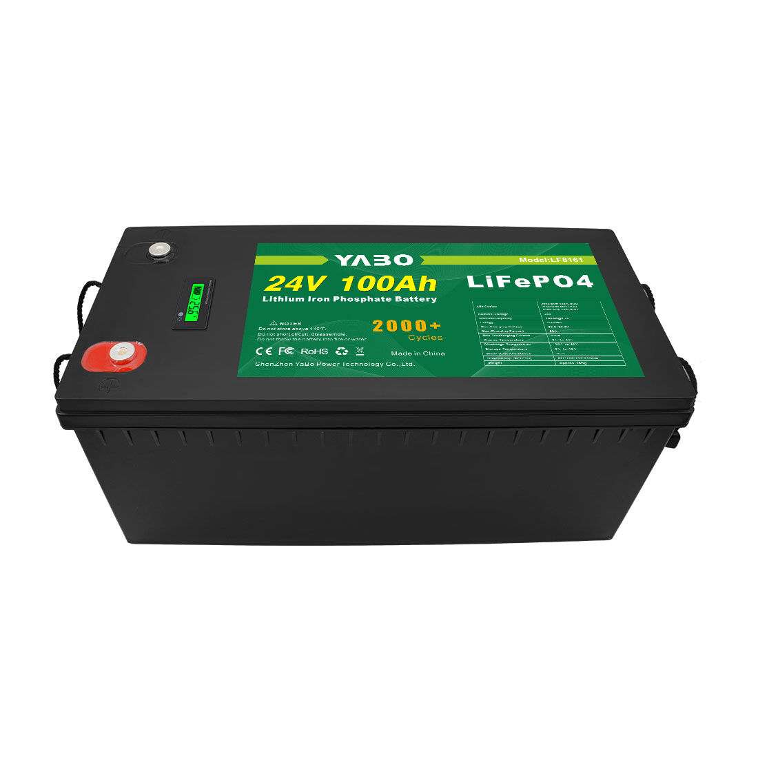 YABO LF8161 24V 100Ah LiFePO4-Batteriepack, Tiefentladung, Solarstromspeicher, Lithiumbatterien für Boote, Golfwagen, Wohnmobile