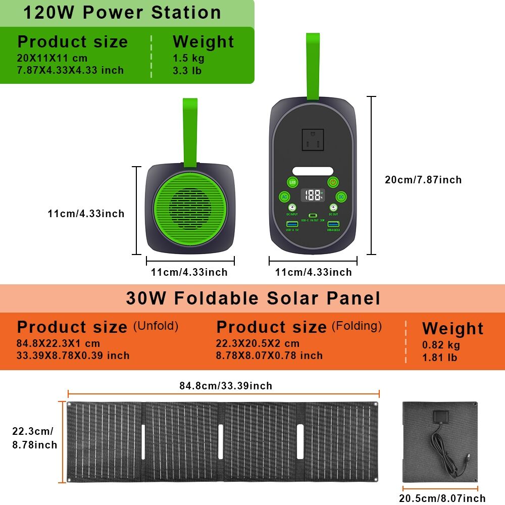 YABO Portable Power Station 120W LiFePO4 Battery 31200mAh Solar Generator with 30W Foldable Solar Panel for Outdoor Camping, Home Emergency, Travel, Laptops, UPS Backup