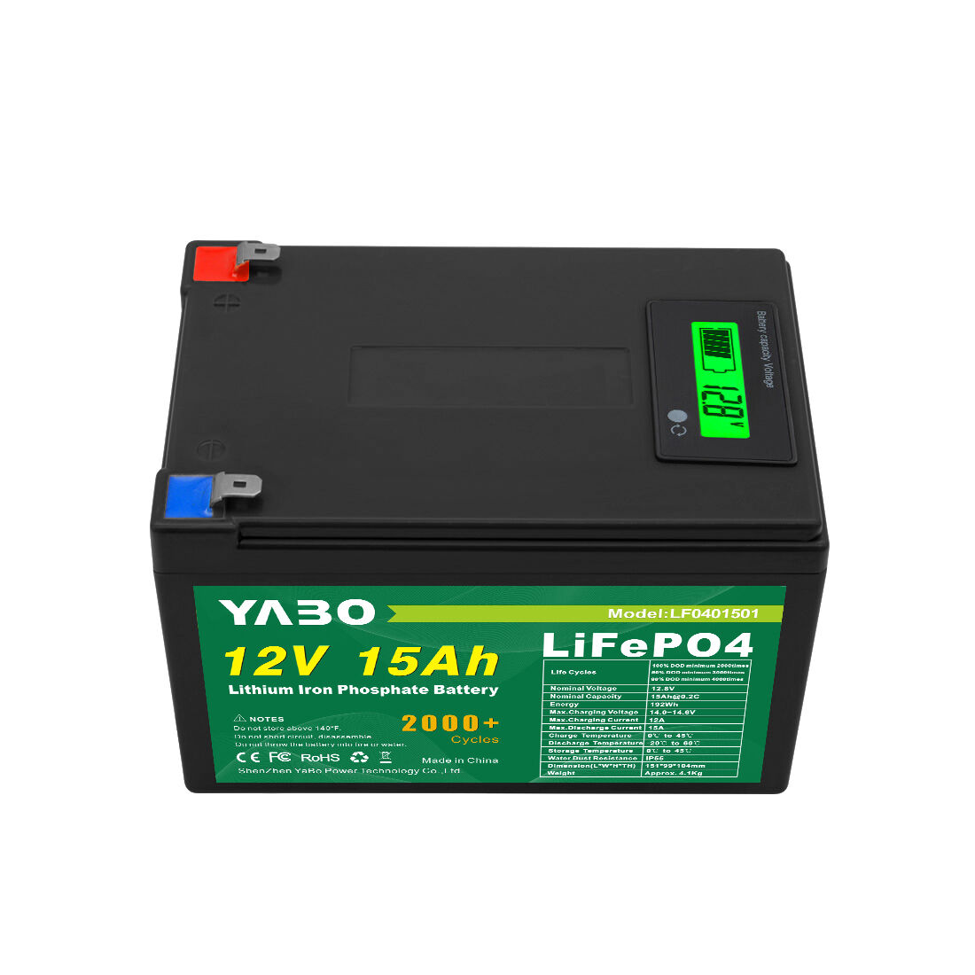 YABO LF0401501 12V 15Ah Lithium LiFePO4 Akku Wiederaufladbarer Lithium-Eisen-Phosphat-Akku OEM ODM Für Fischfinder, Roller, Solaranlage
