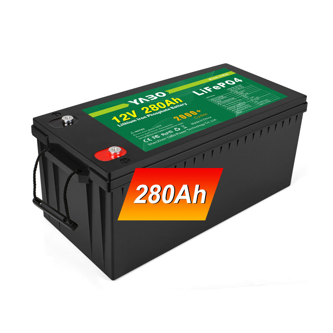 YABO LF0428001 12 V 280 Ah Lithium-Eisen-Phosphat-Batterie, wiederaufladbare Lithium-LiFePO4-Batteriepack, Speicherbatterie für Solaranlagen im Haus mit BMS