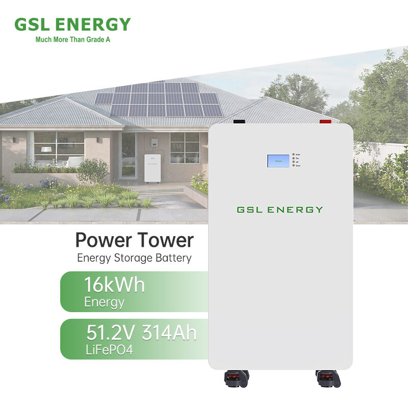 GSL Energy 51.2V 314Ah 16kWh パワータワーバッテリー (モデル: GSL-W-16K) ボタンスクリーン付き - モバイルデザイン、5年間保証