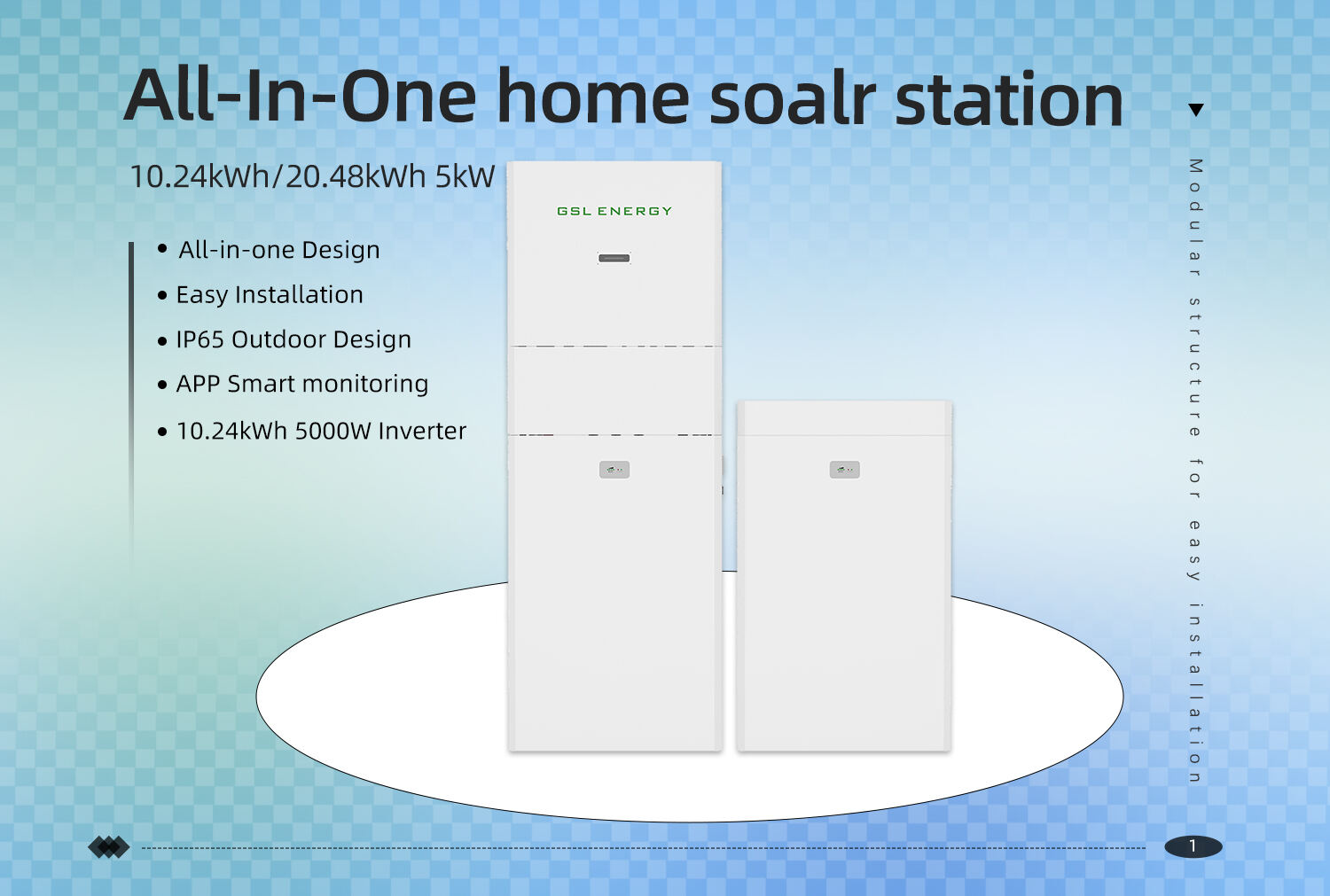 Sistema di accumulo di energia a batteria al litio 10,24 kWh/20,48 kWh 5 kW Sistema solare All In One