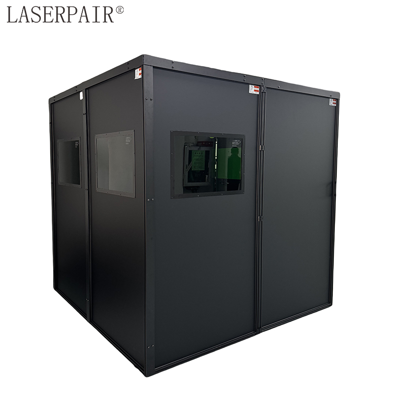 Does enclosed laser safety house effectively block stray laser radiation in processing workshops?