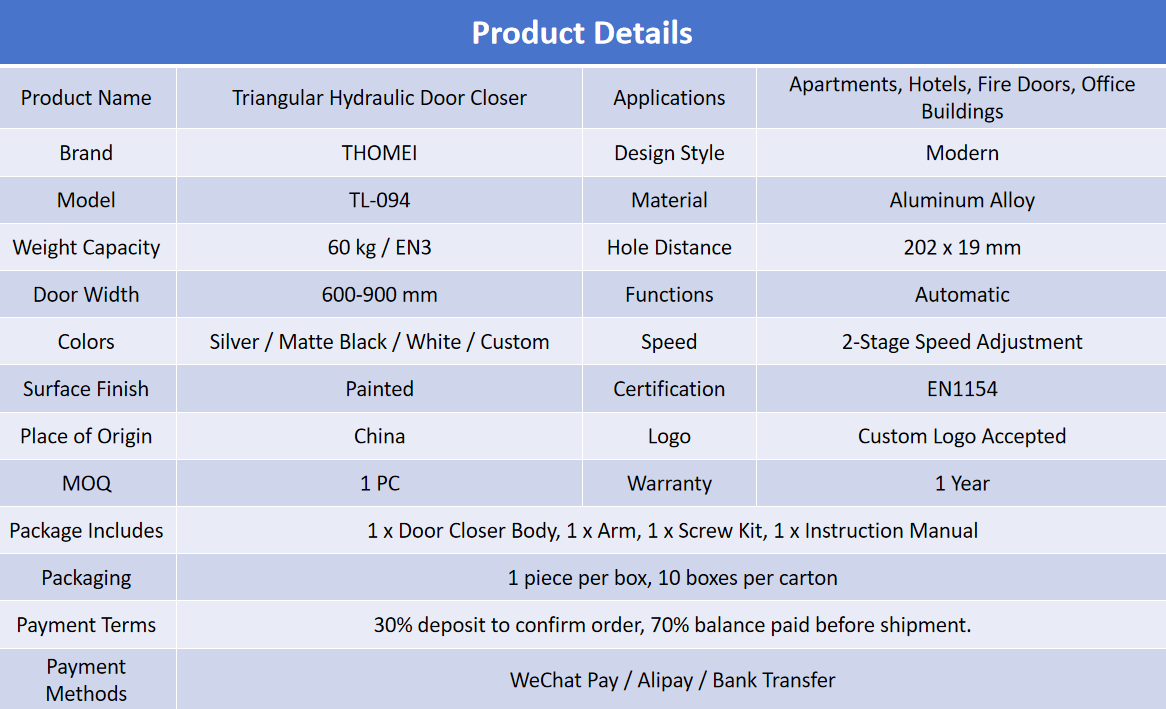 triangle hydraulic door closer cast aluminum body adjustable speed commercial use silent-2