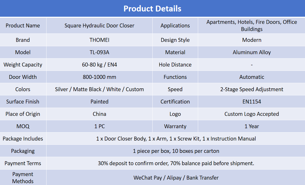 wholesale square door closer 80kg  thomei surface mounted hydraulic  custom logo 6 colors available  factory direct supply-2