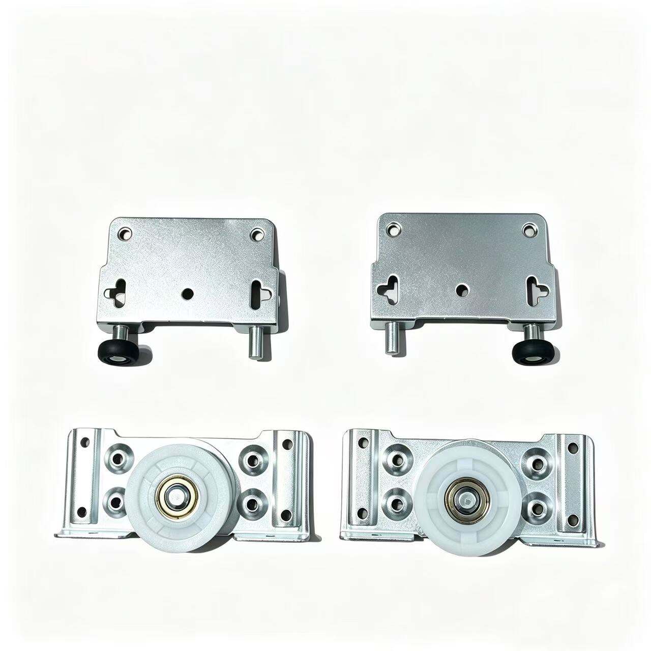 Sliding Door Hardware Kit – Top & Bottom Wheels Set – 48mm Bottom Diameter – Silver-White Finish – Black Top Hubs / White Bottom Hubs | TL-WP0501