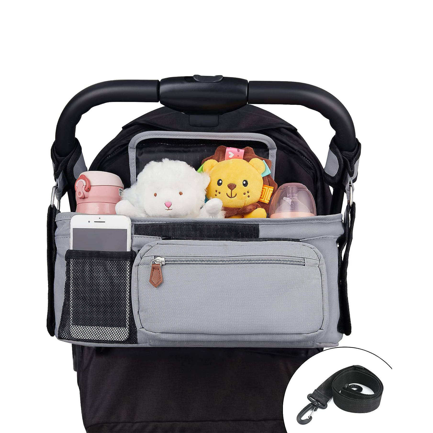 Universal Diaper Detachable Straps Caddy Mom Baby Stroller Organizer Bag With Insulated Cup Holders