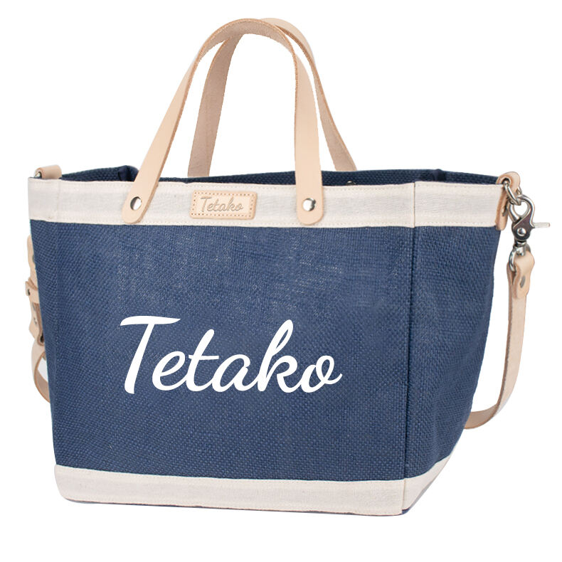 Custom Logo Eco Friendly Shopping bag Reusable Jute shoulder tote With Leather Handle