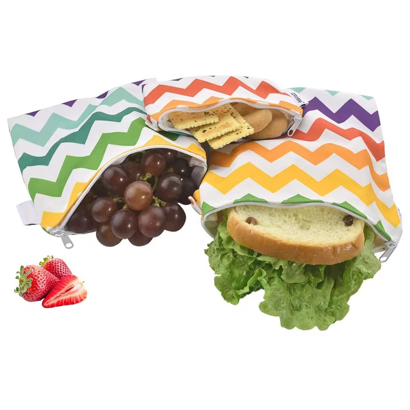 Cute Design BPA Free TPU Lining Custom Printed Reusable Sandwich Snack Bags