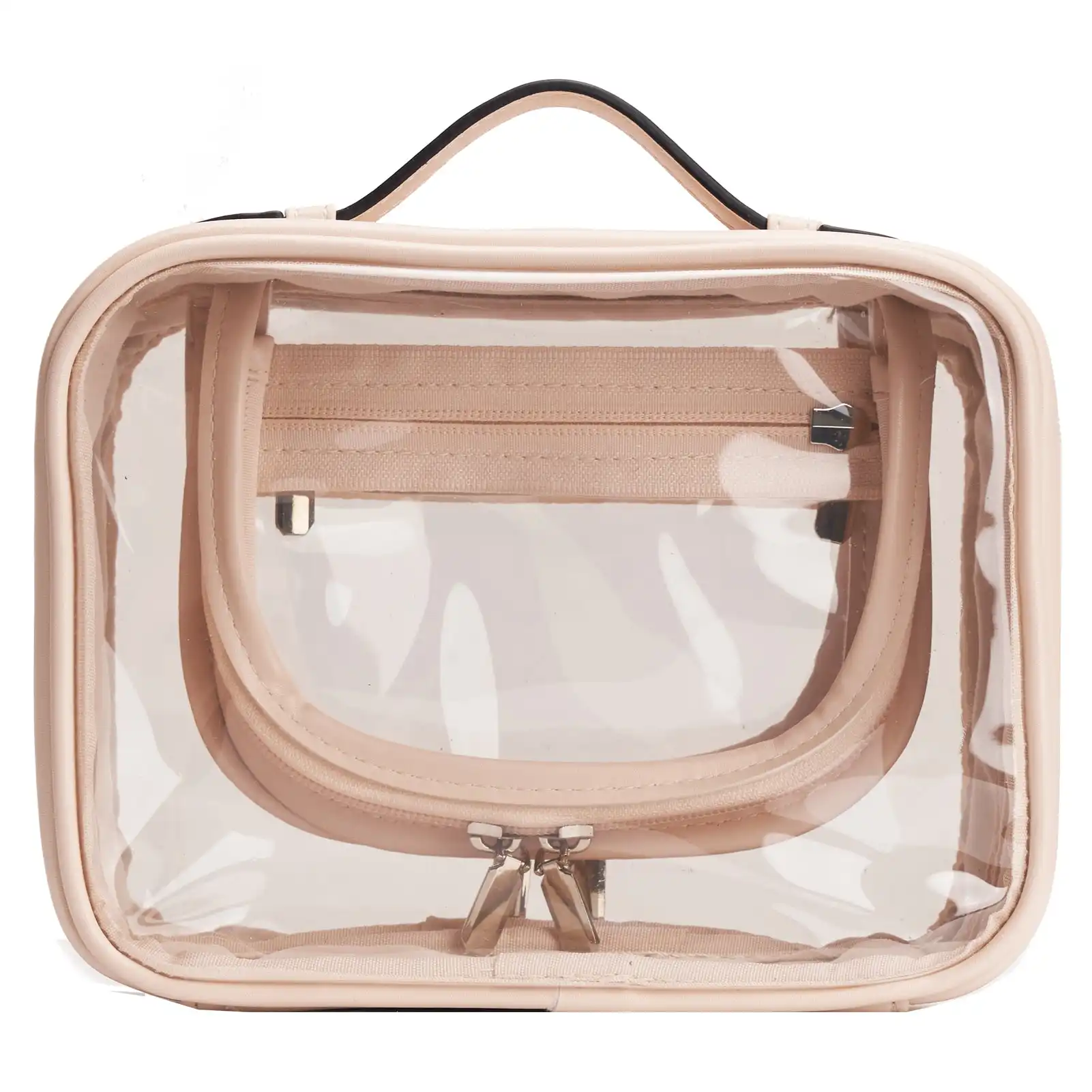 Travel Toiletry Makeup Organizer PU Clear Zipper Cosmetic Bag with Handle