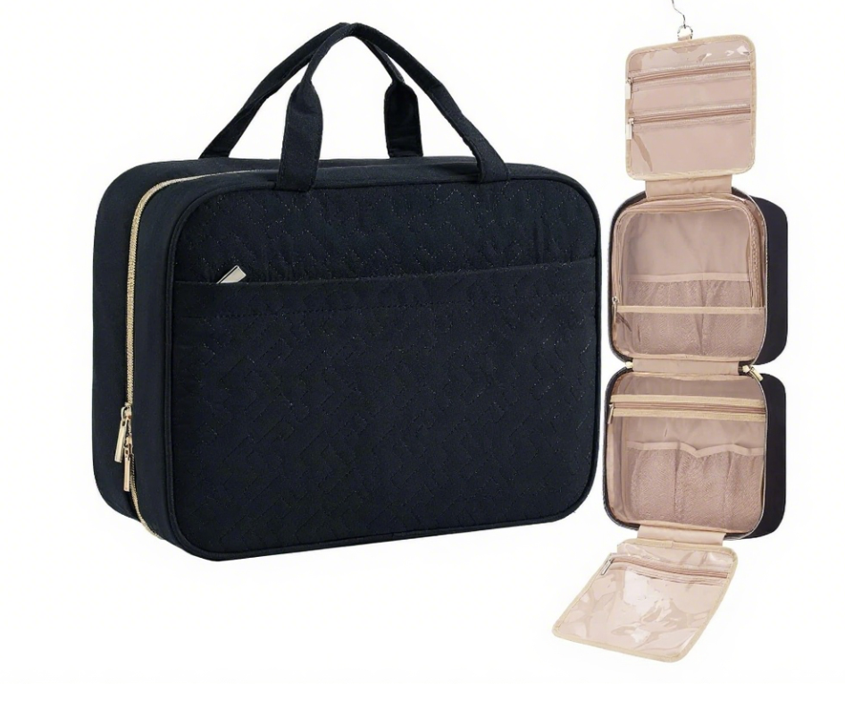 Travel Toiletry Bag for women Large Size Portable Hanging Organizer for Full-Sized Shampoo Conditioner Brushes Set Makeup Accessories