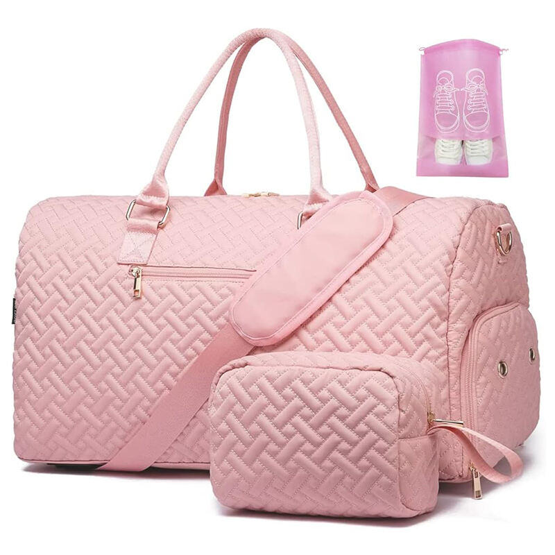 Quilted Travel Weekender Duffle Gym Bag with Toiletry Pouch 