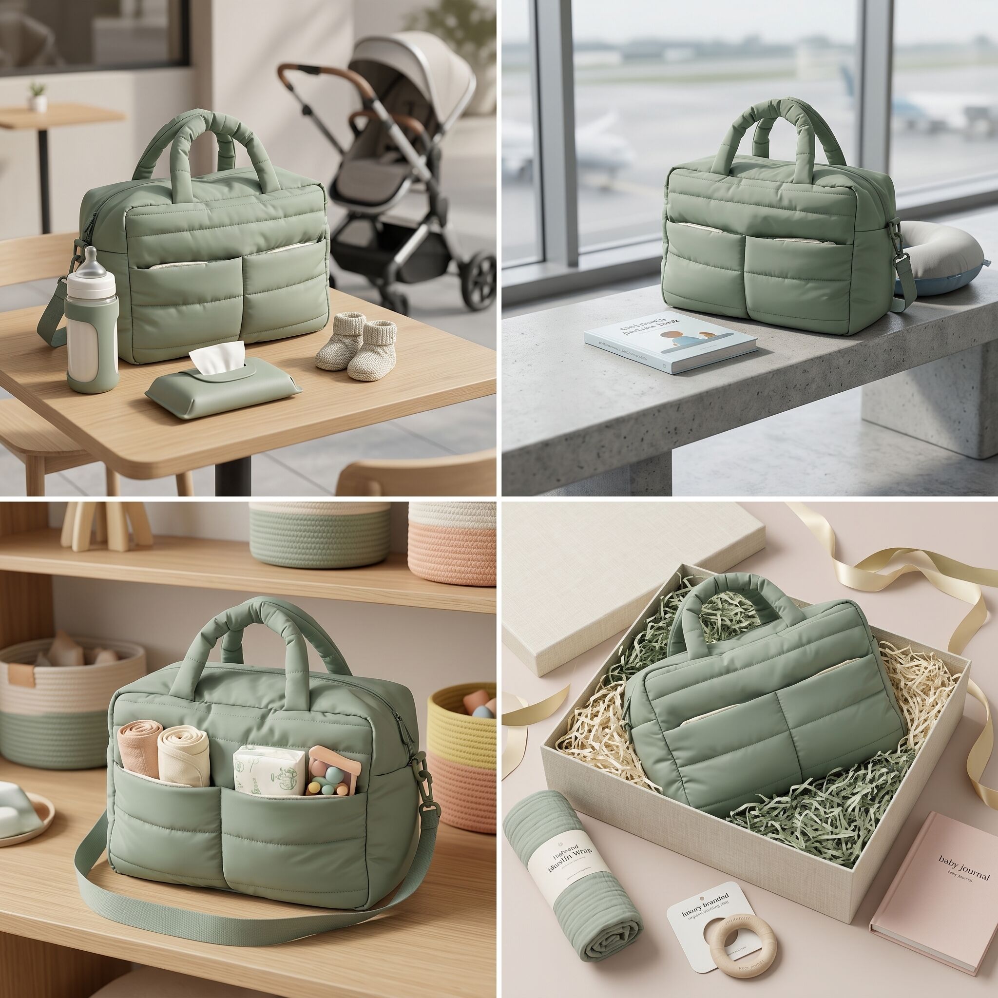 custom quilted puffer baby diaper storage mommy travel tote bag-0