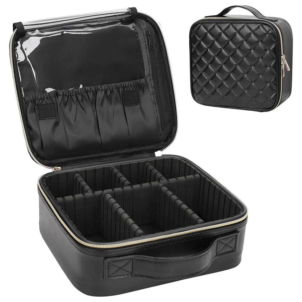 Portable Quilted PU Leather Small Makeup Organizer Travel Cosmetic Storage Tote Bag