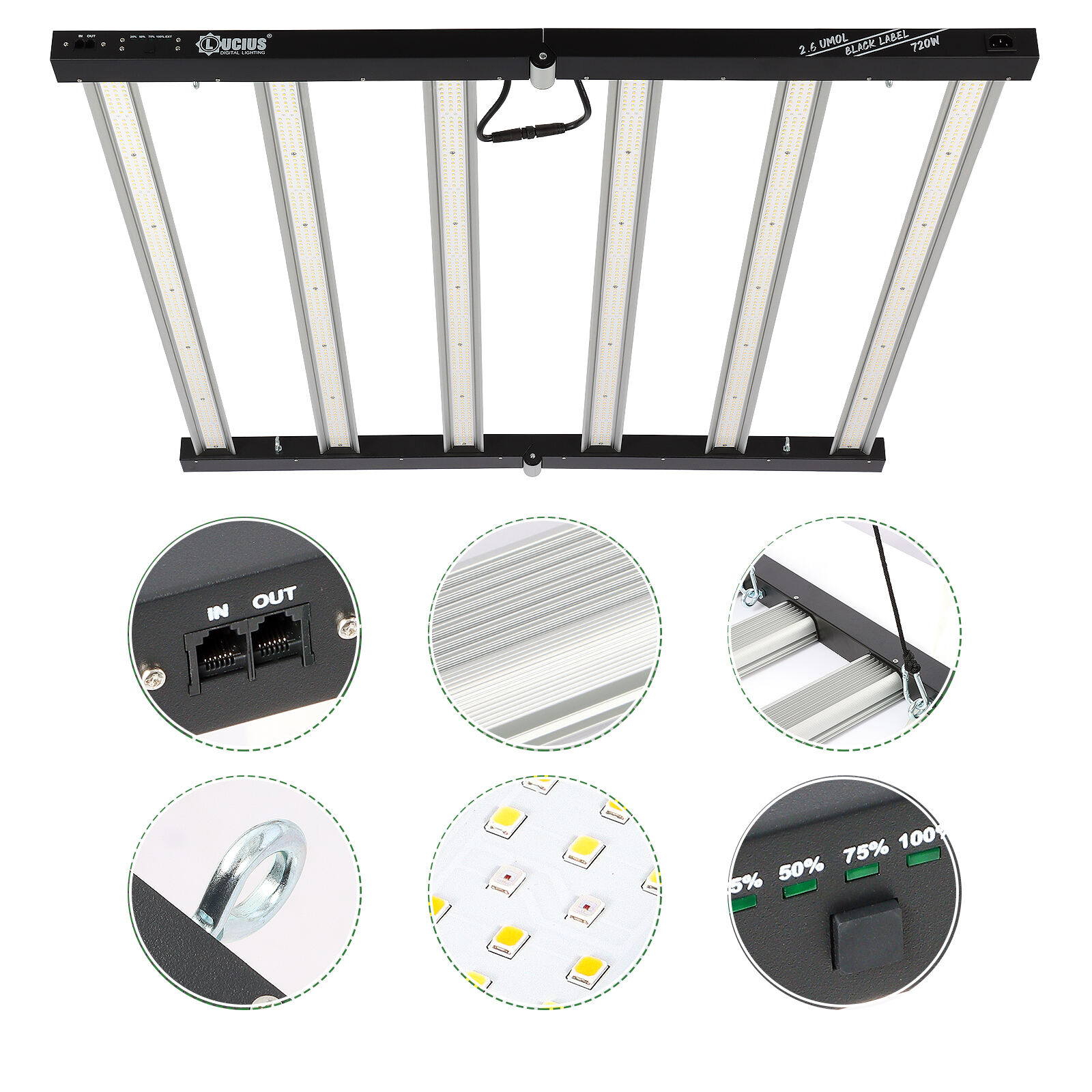 Lucius Black Label 720W LM 301H EVO LED-Wachstumslampe mit vollem Spektrum