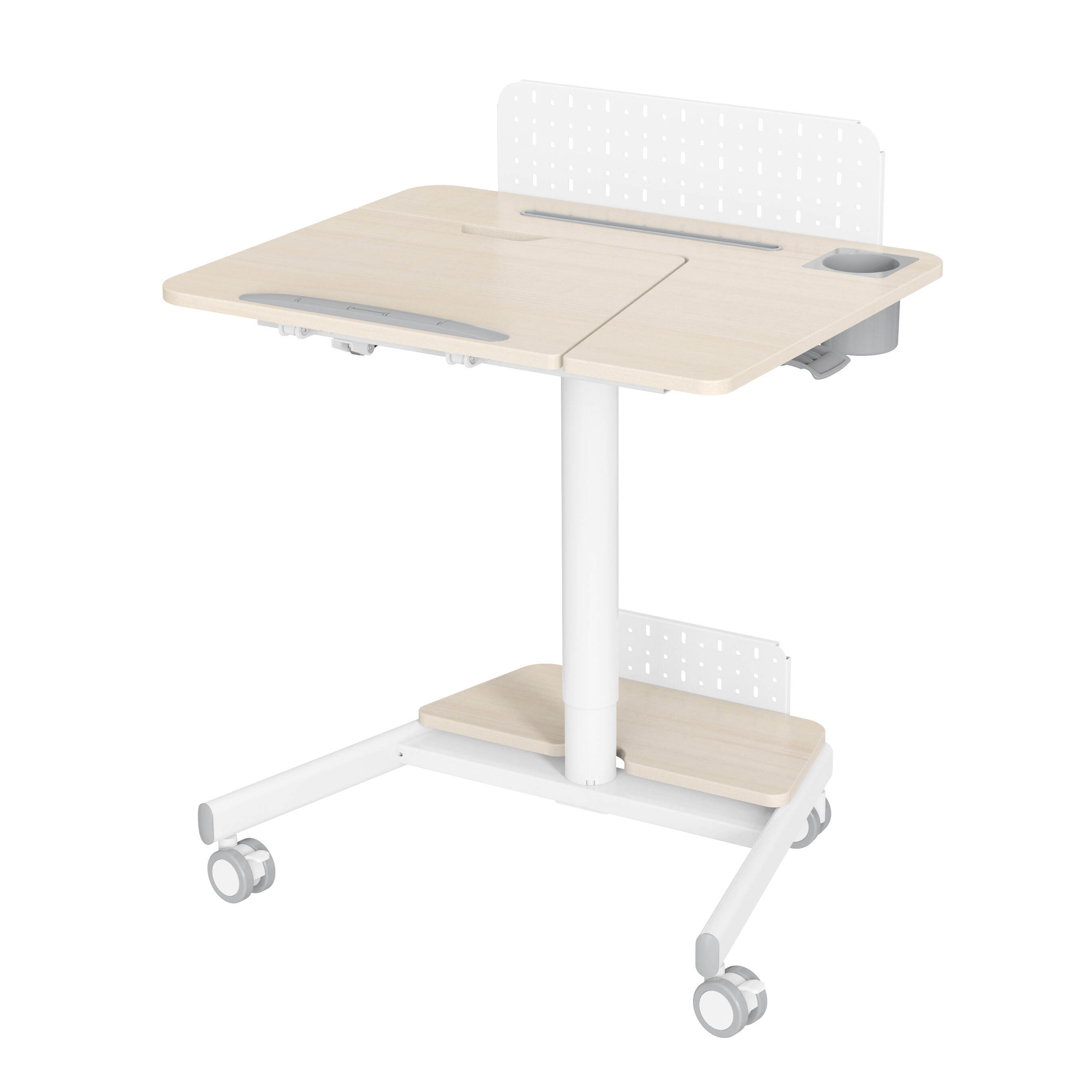 Scrivania da Lavoro Mobile Multifunzione con Piano Inclinabile, Lavagna Forata e Portabicchiere – V-MOUNTS VM-FA105