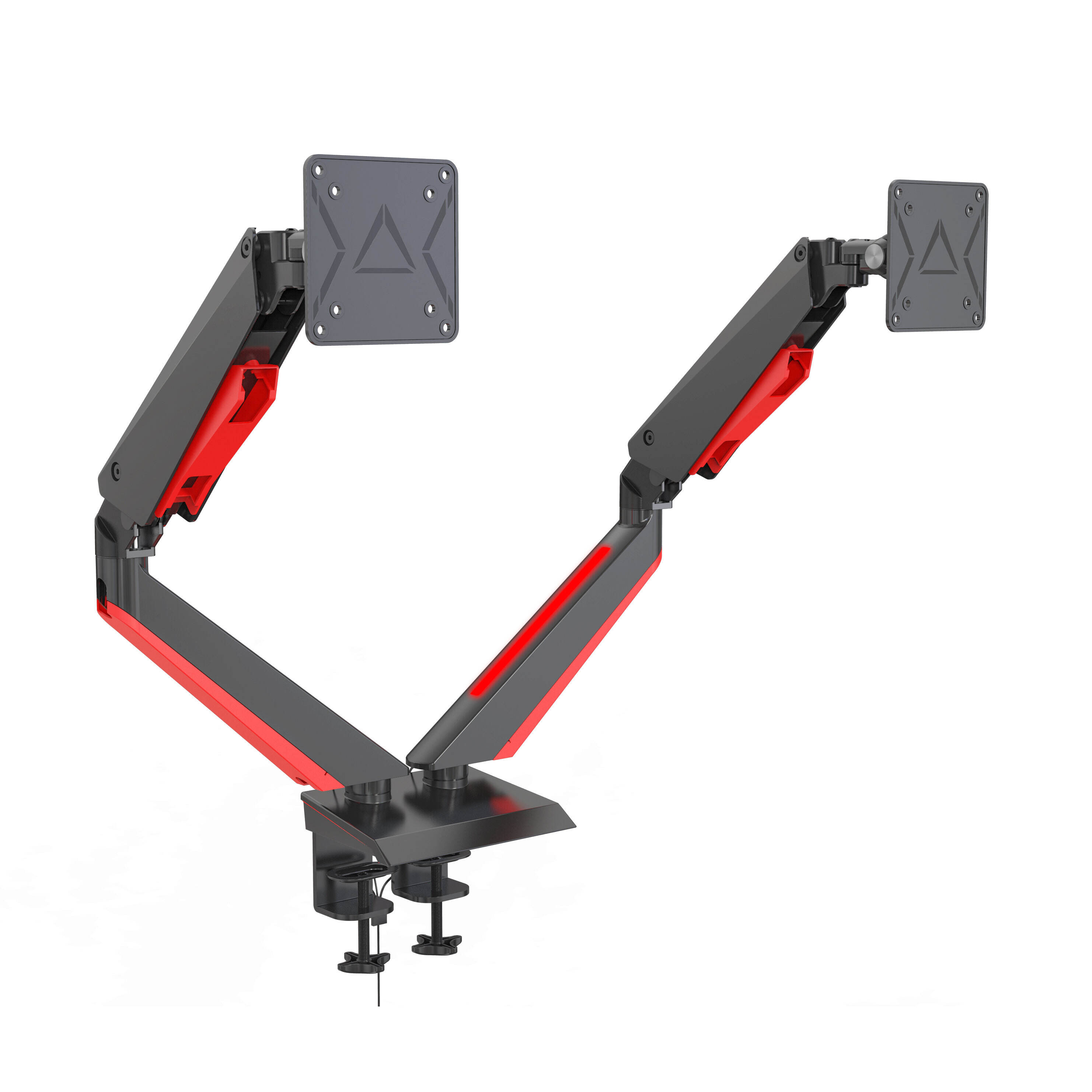 Höhenverstellbarer Doppelmonitorarm mit Gasfeder & RGB-Beleuchtung – V-MOUNTS VM-GE44-RGB