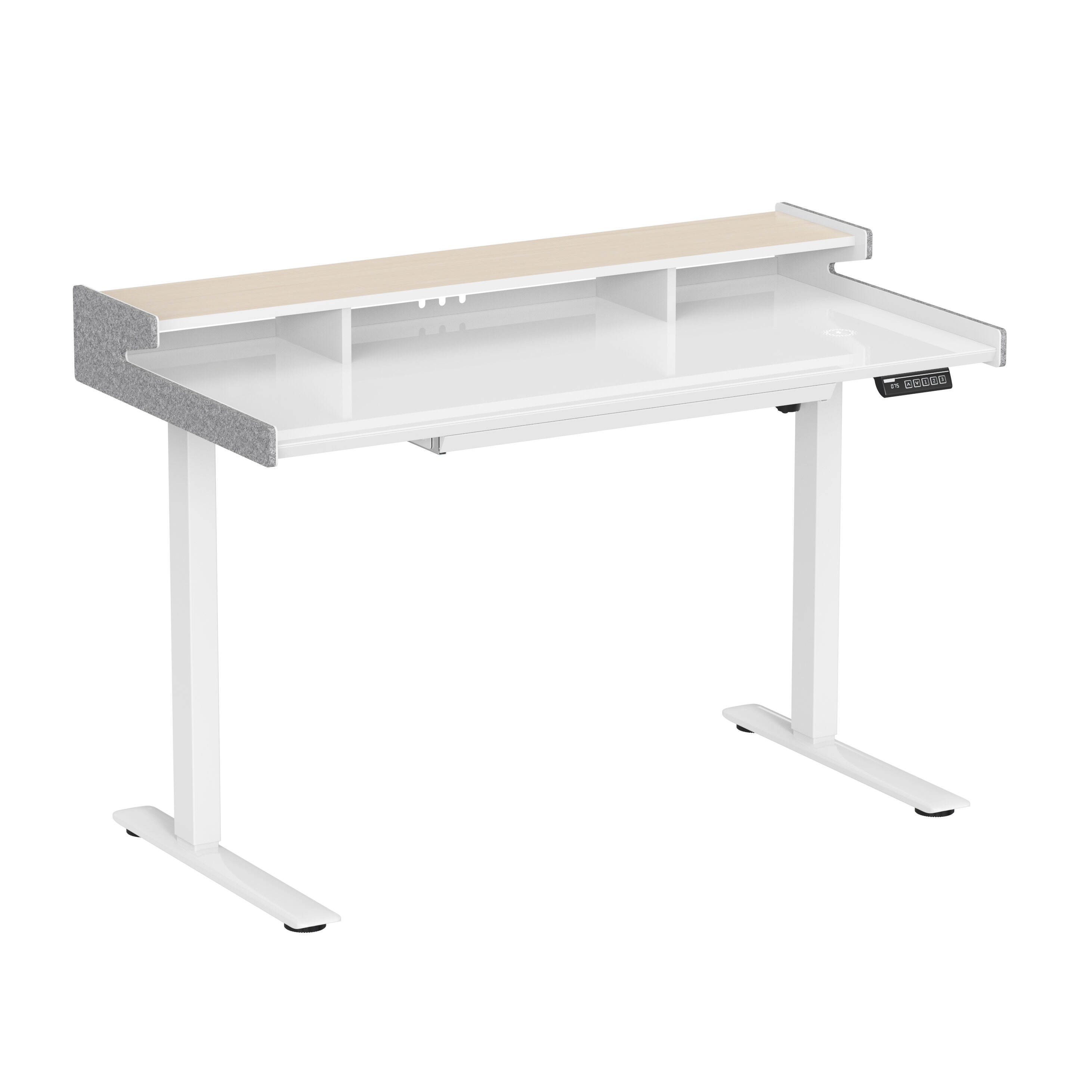 Double Deck Tempered Glass Electric Height Adjustable Desk with Storage Drawer | Wireless Charging & Memory Control – V-MOUNTS JSD5-01-G5-S