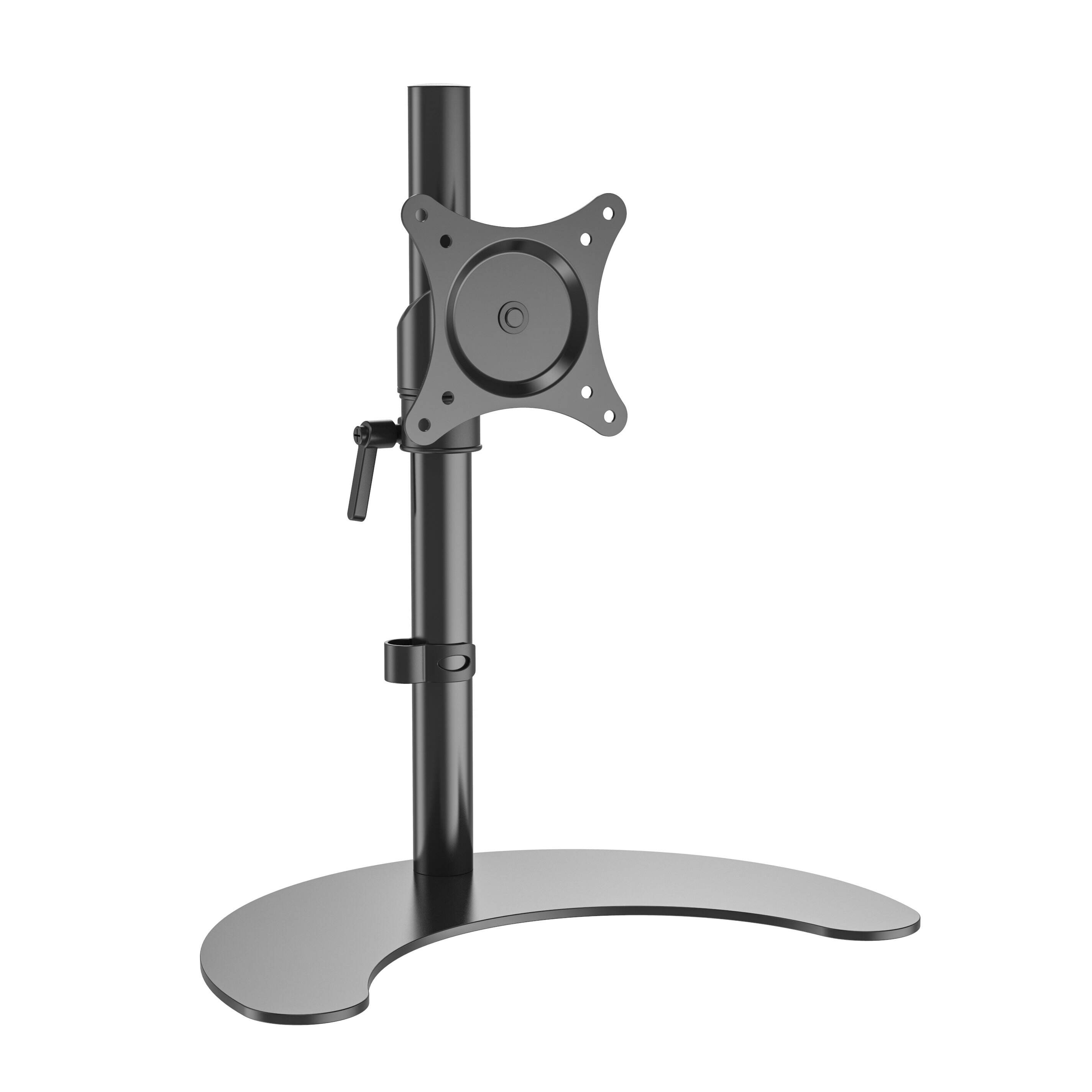 Aluminum Freestanding Single Monitor Stand with Crescent Base, Adjustable Height & Viewing Angles, 15–27