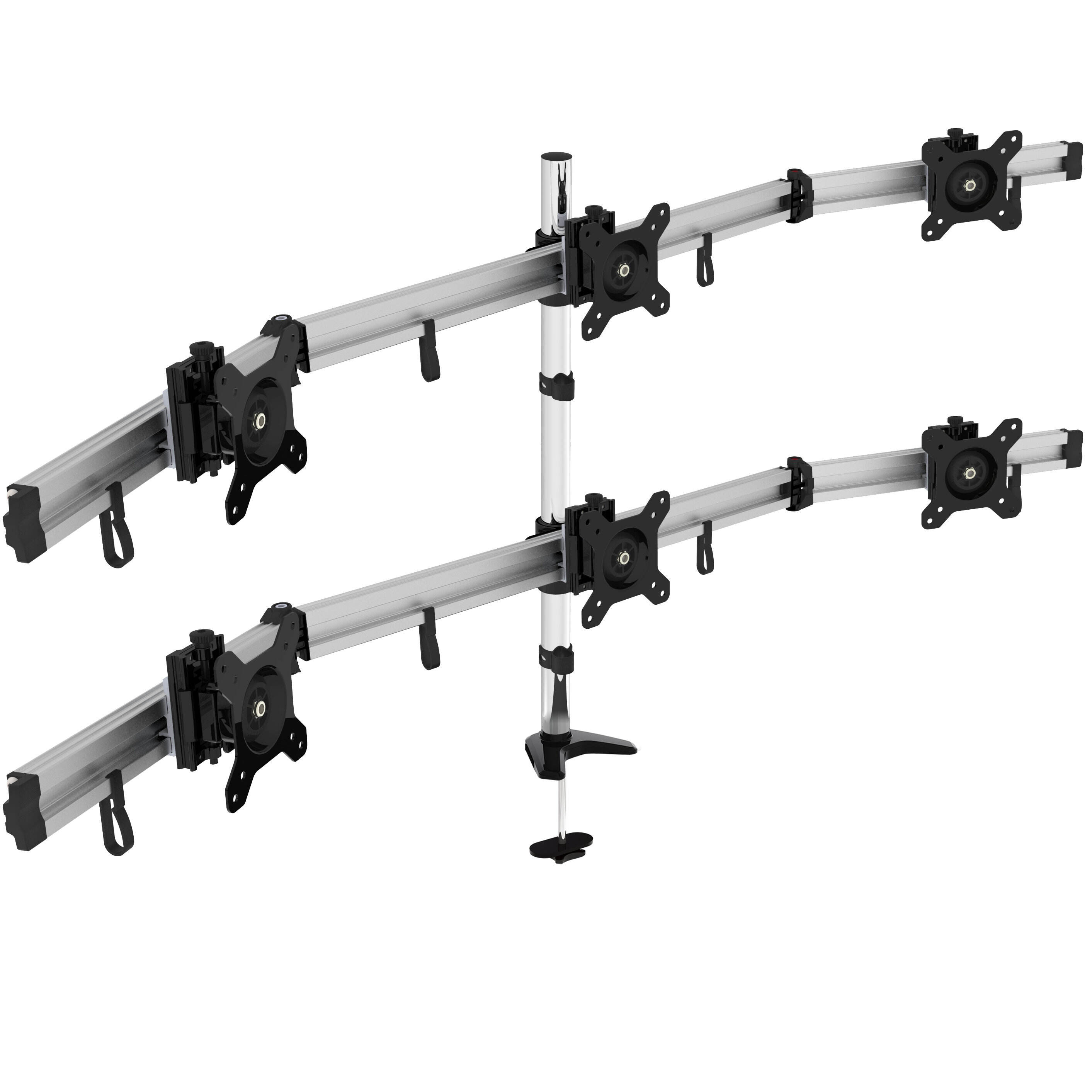 Suporte Ajustável para 6 Monitores com Furo para Mesa e VESA – V-MOUNTS YS-MP260GL