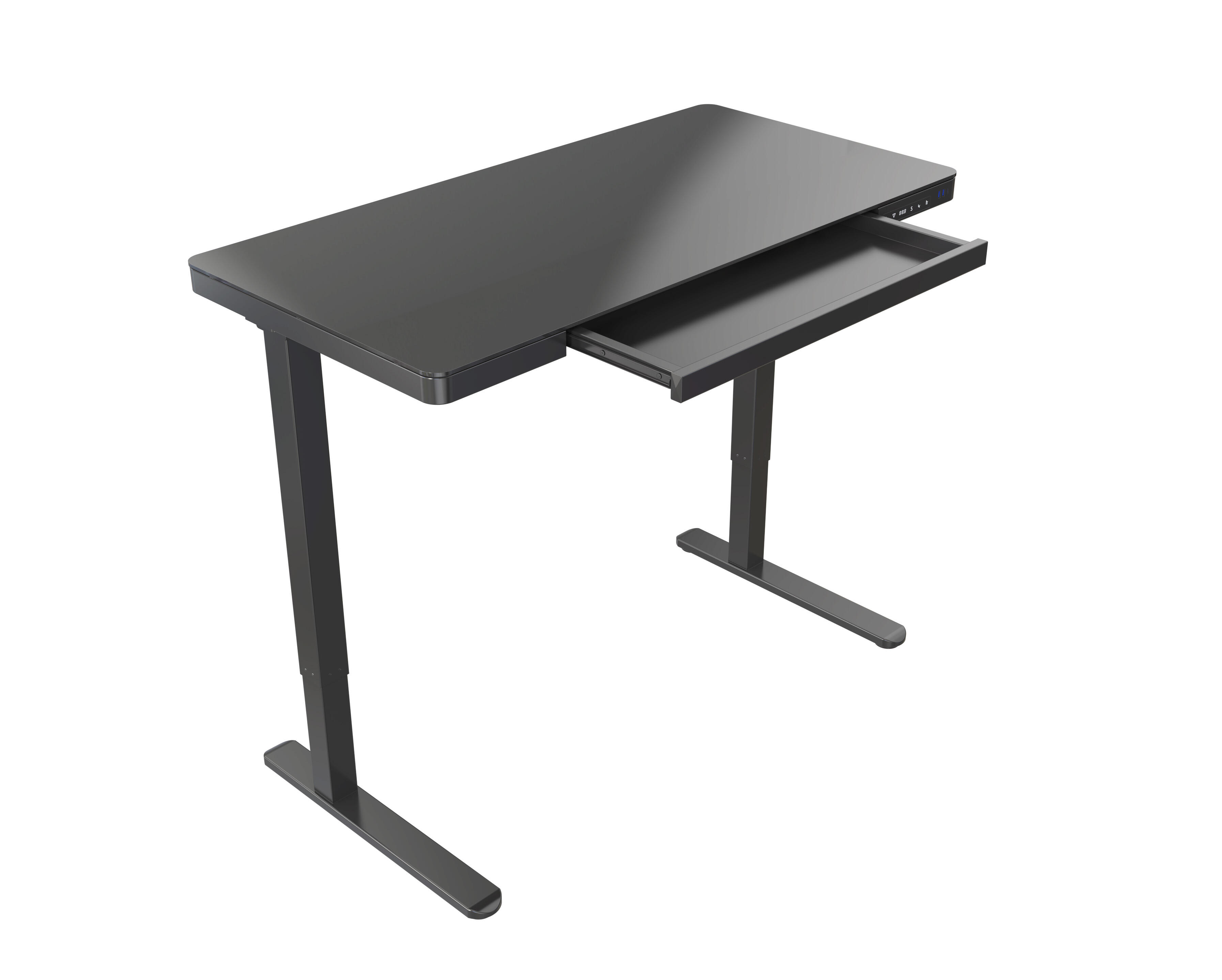 Biurko elektryczne z ciepłowanego szkła z portami USB – V-MOUNTS JSD5-01-G1
