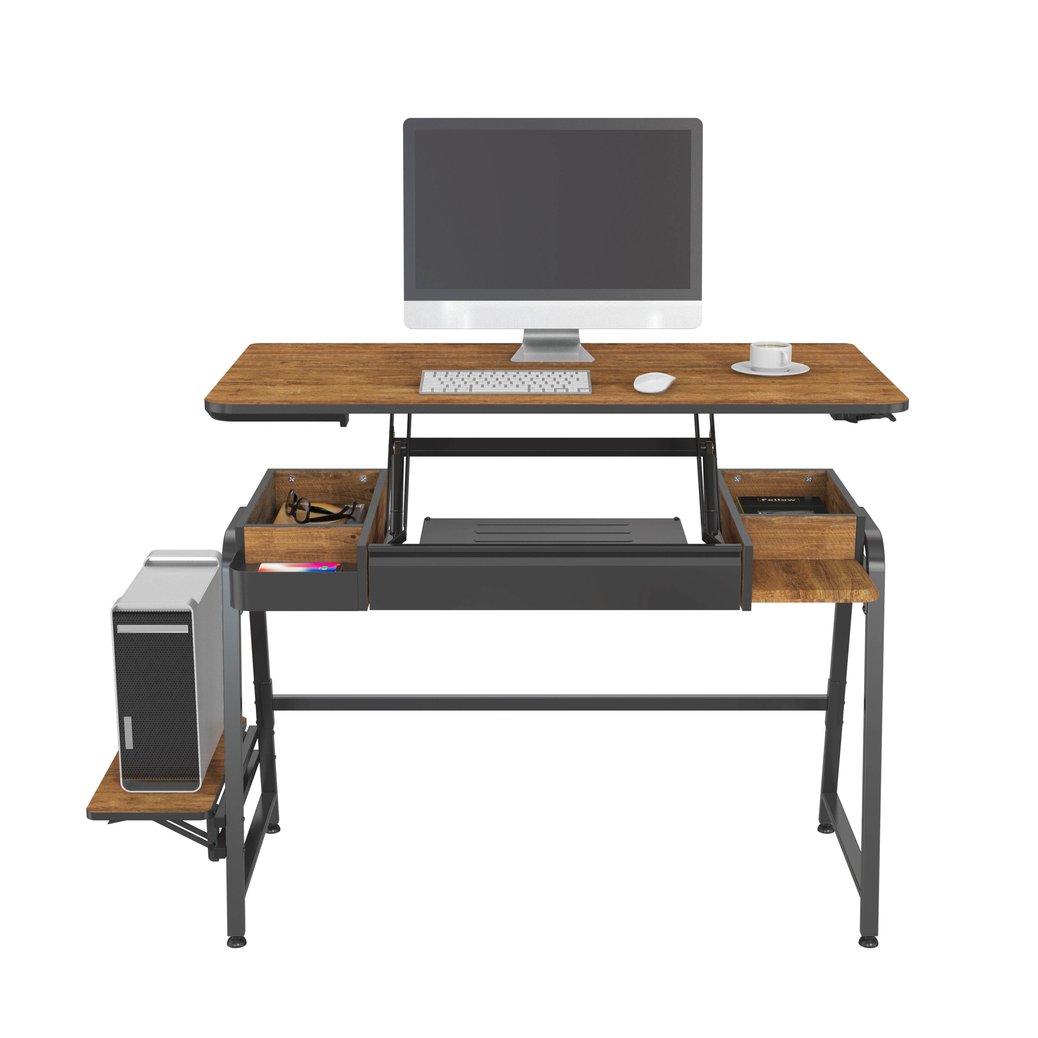 Floor Standing Desk Converter with Wireless Fast Charging & Reversible ...