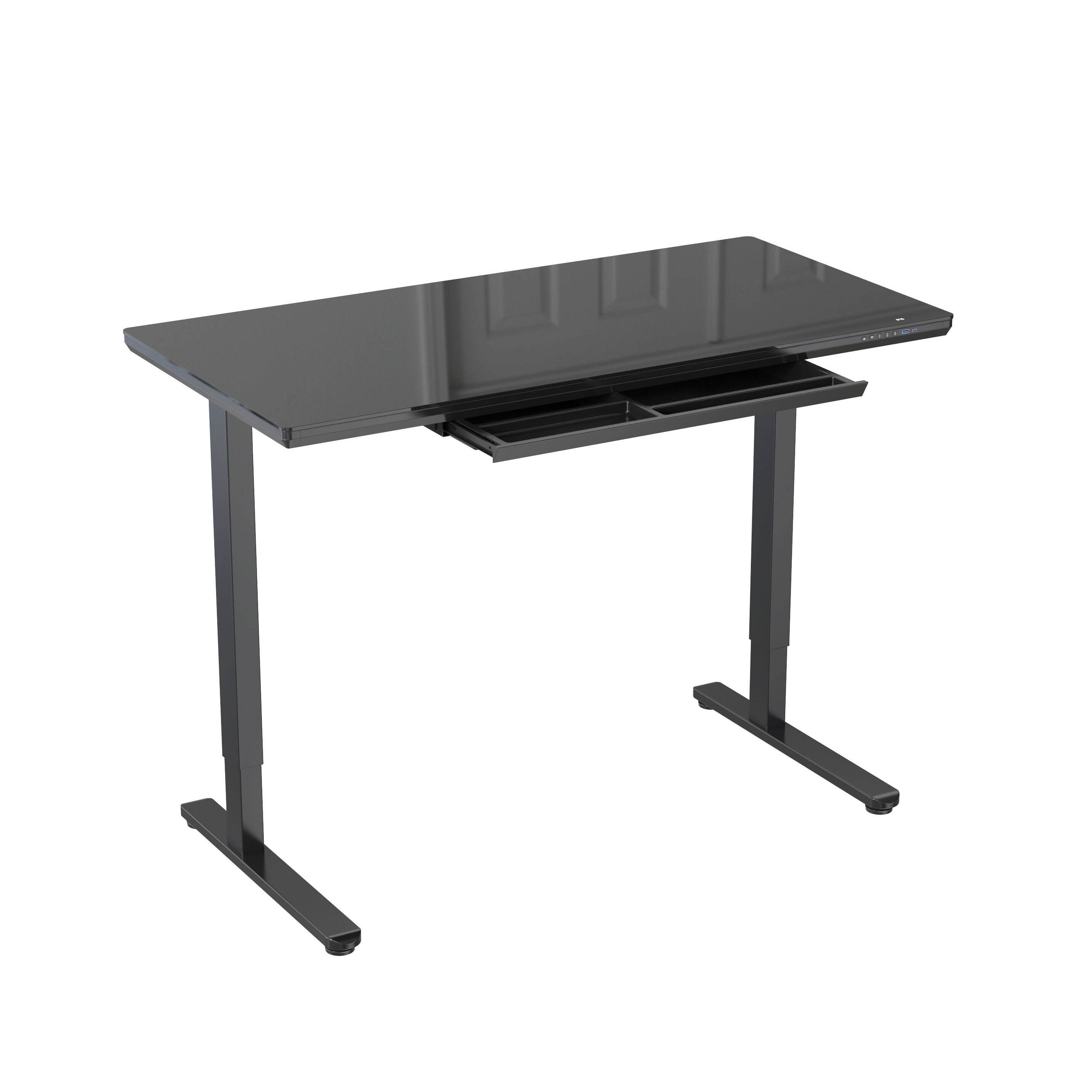 Ultra-thin Tempered Glass Electric Height Adjustable Desk with Hidden Drawer & Smart Controller – V-MOUNTS JSD5-01-G6