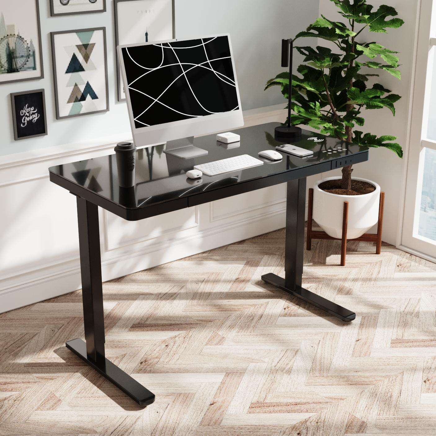 Smart Standing Desk with Wireless Charging & Tempered Glass Top V ... - Korean Wireless Charging Desk With Wireless Charging Station