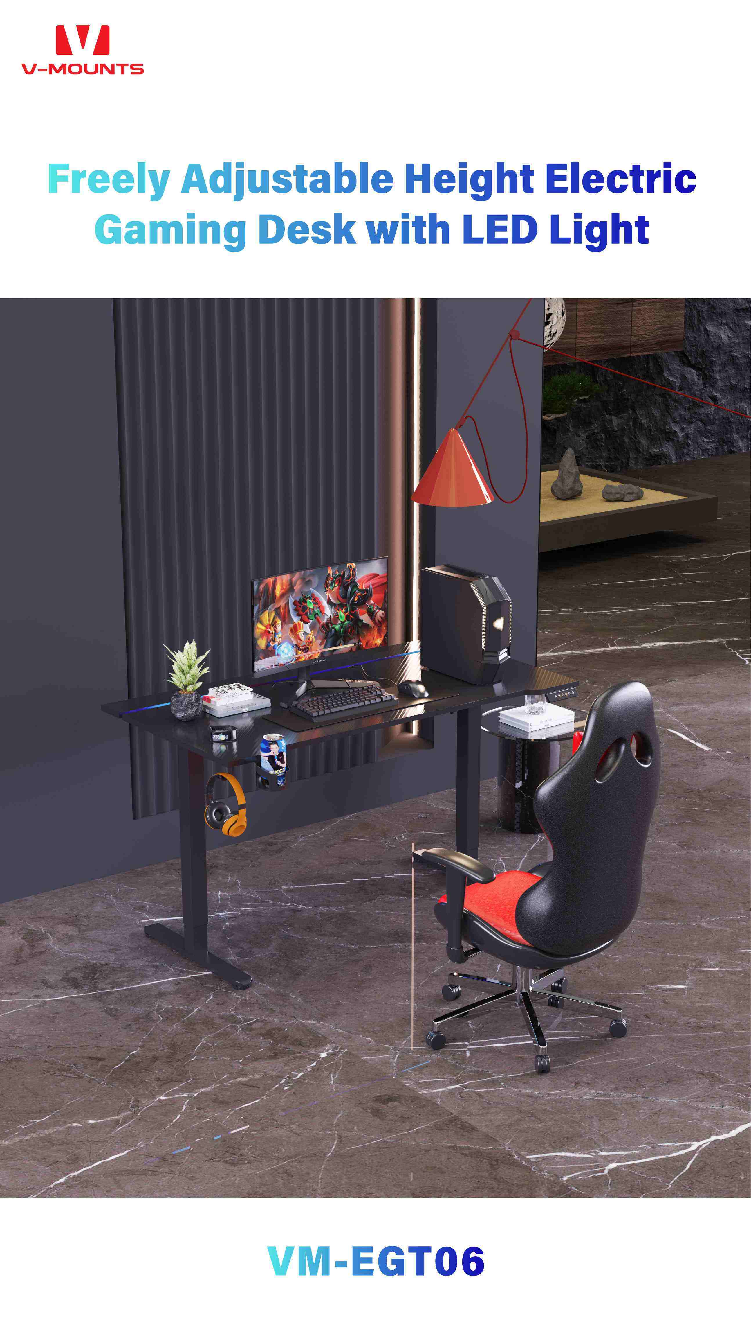 V-MOUNTS Electric Height Adjustable Gaming Desks EGT06