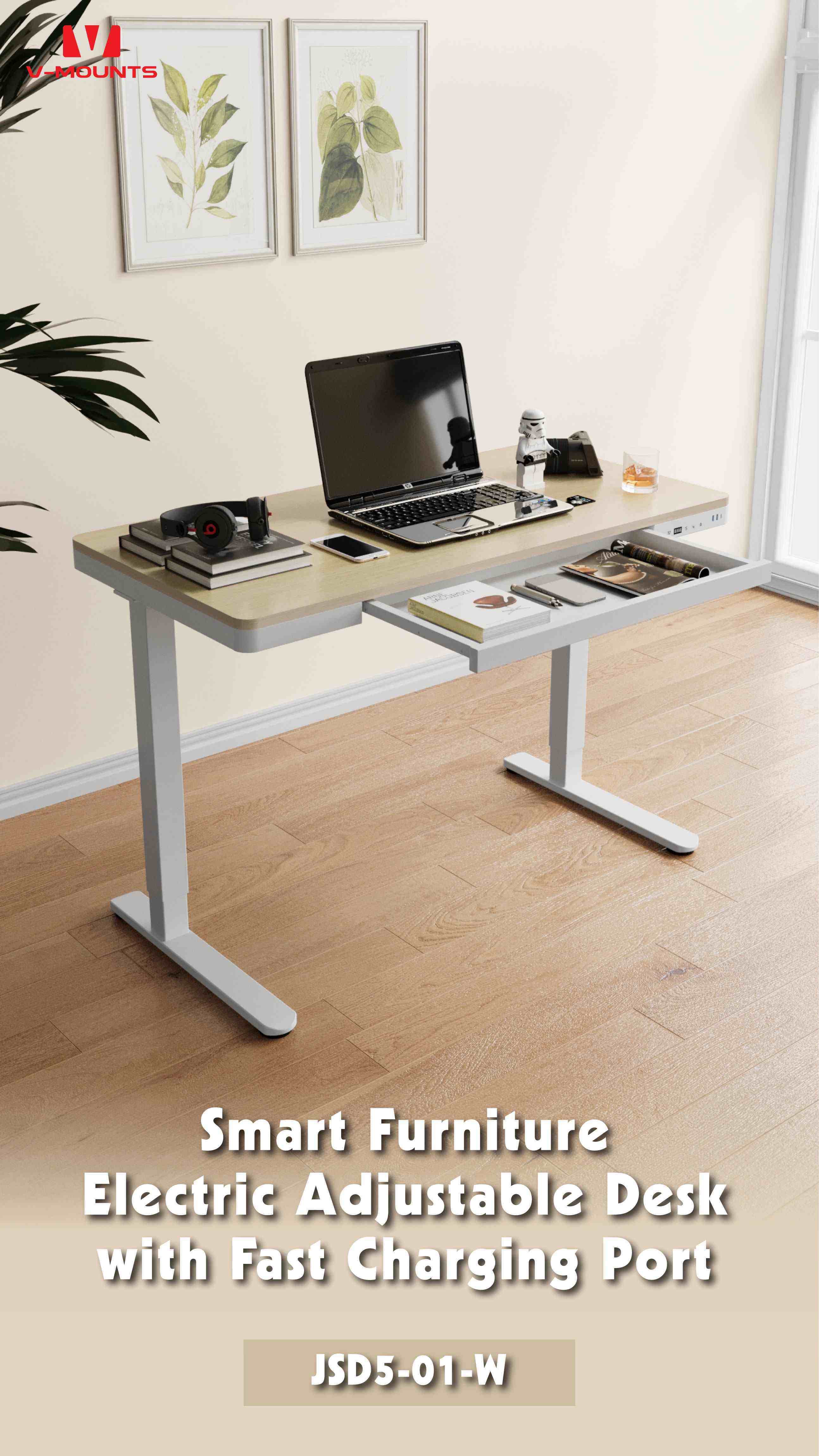 V-MOUNTS Scrivanie Elettriche da Seduti a in Piedi JSD5-01-W