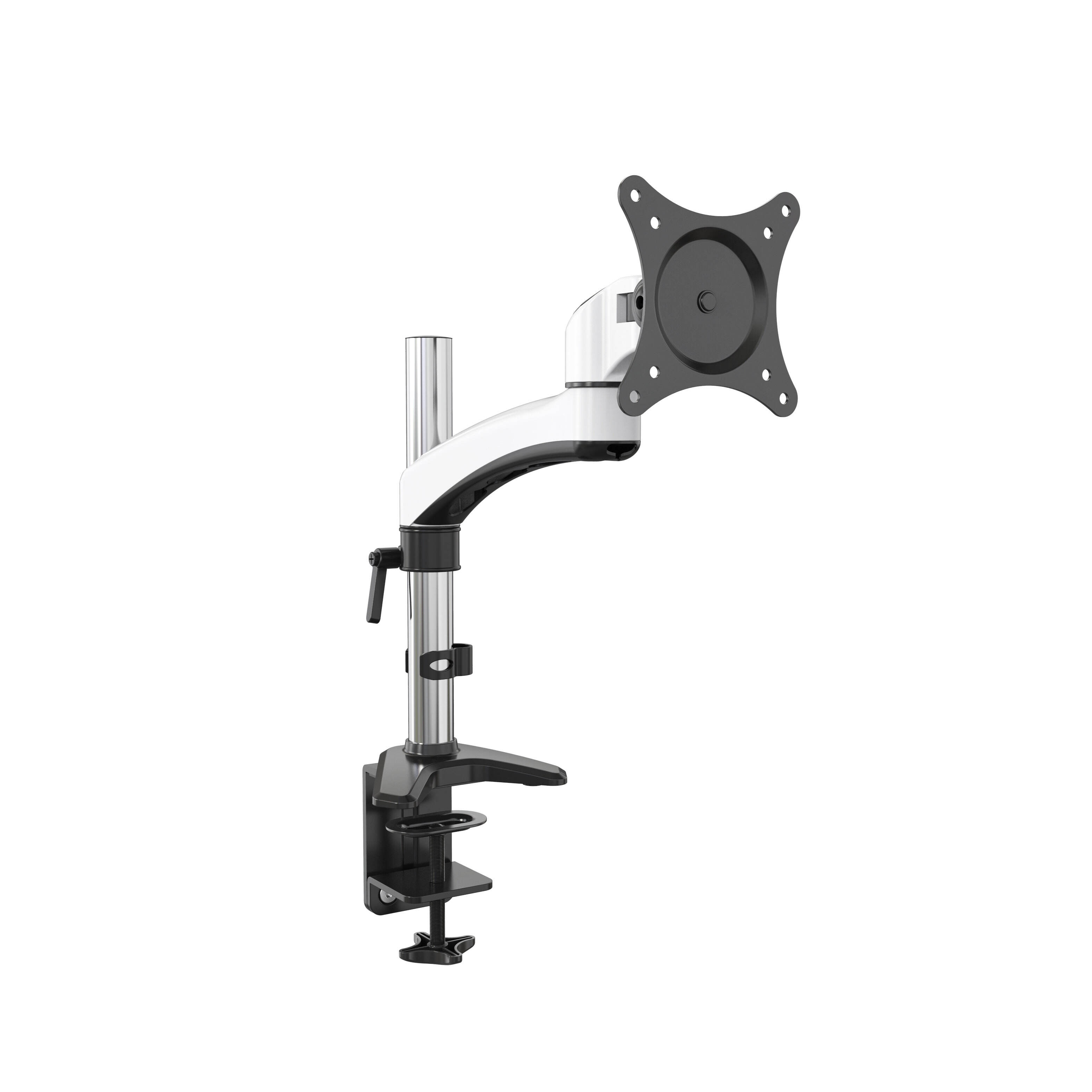Aluminum Adjustable Single Monitor Mount Arm with Pole Stand and Cable Management, 15–32