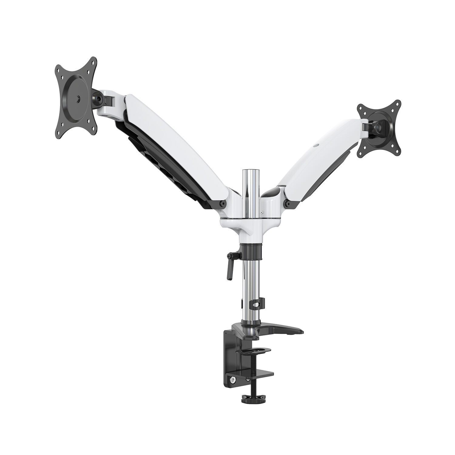 Höhenverstellbarer Doppelmonitorarm mit Kunststoffabdeckung – V-MOUNTS VM-DS122D-E