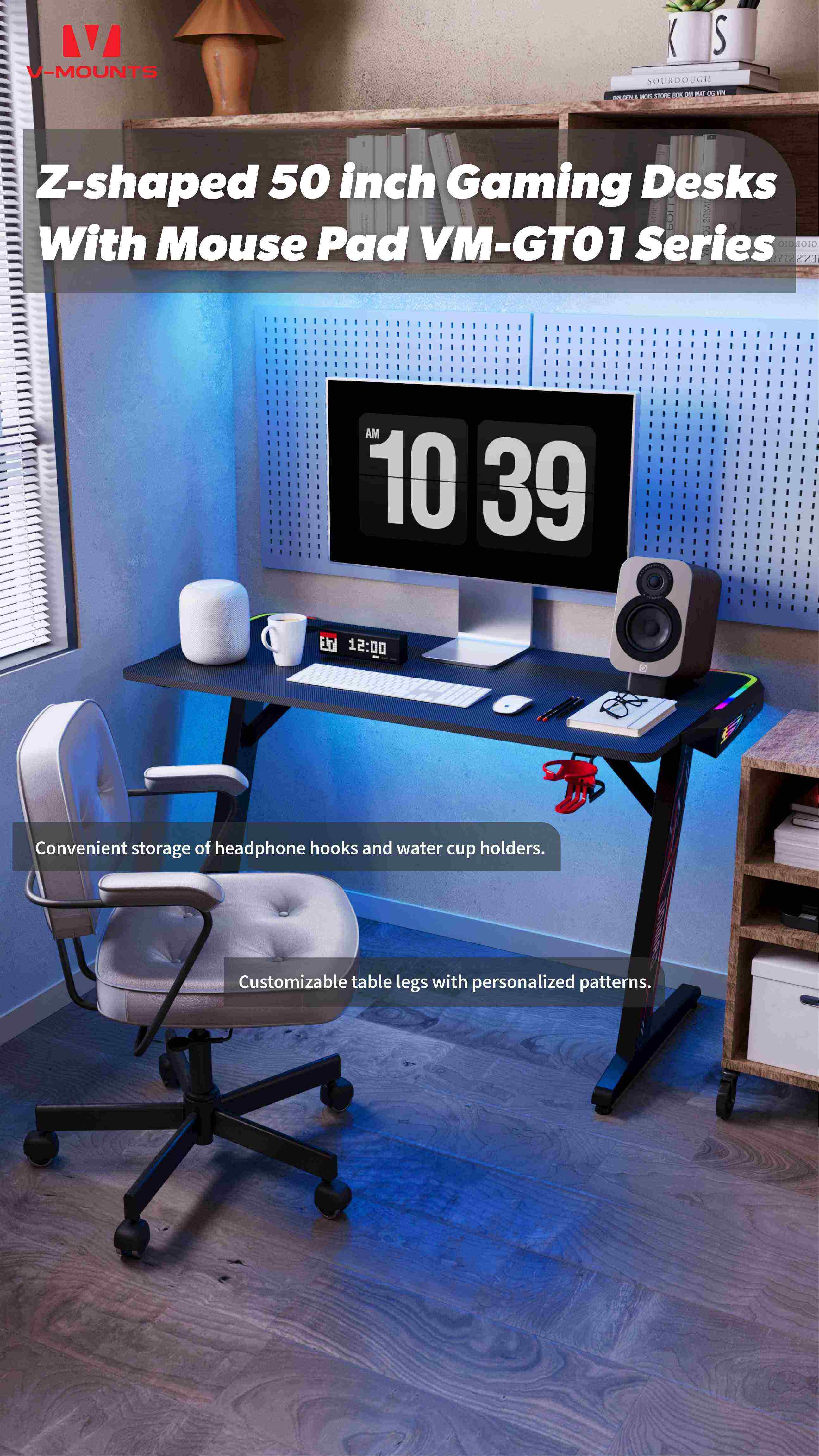 V-MOUNTS Fixed Height Gaming Desks GT01 series