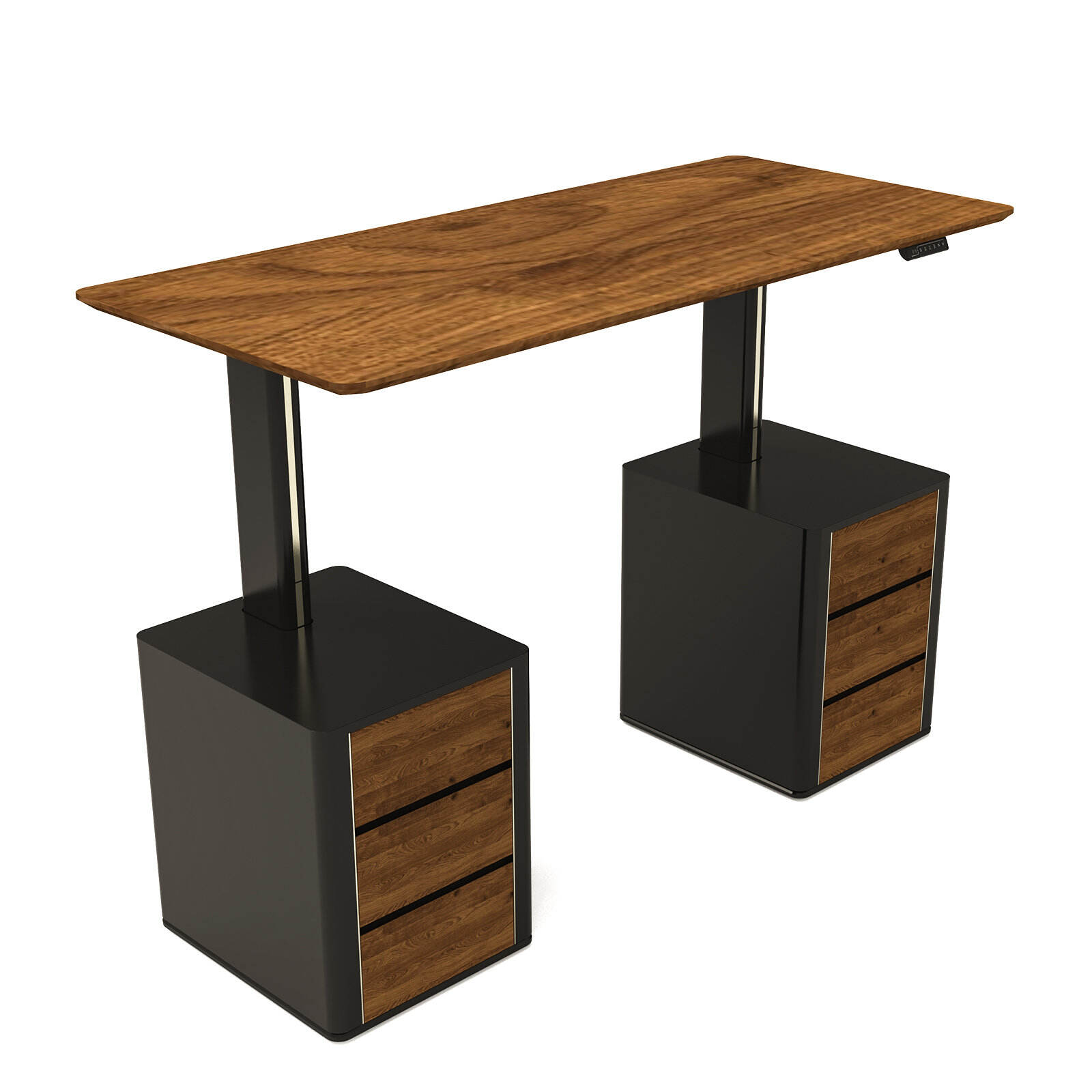 Escritorio de madera de nogal negro ajustable con doble motor, USB y regleta de 3 enchufes para oficina en casa – V-MOUNTS JSD2-02-M3