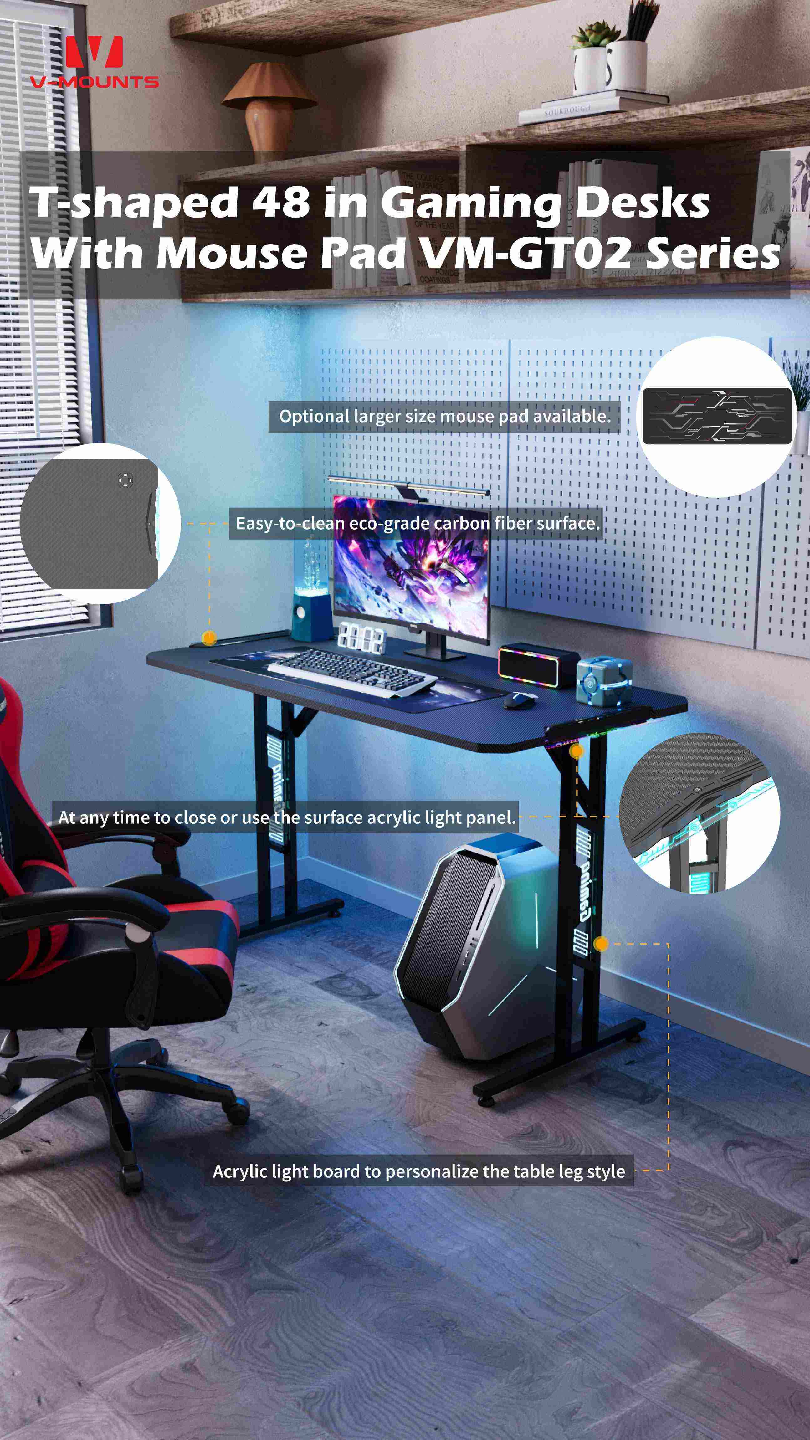 V-MOUNTS Fixed Height Gaming Desks GT02 series