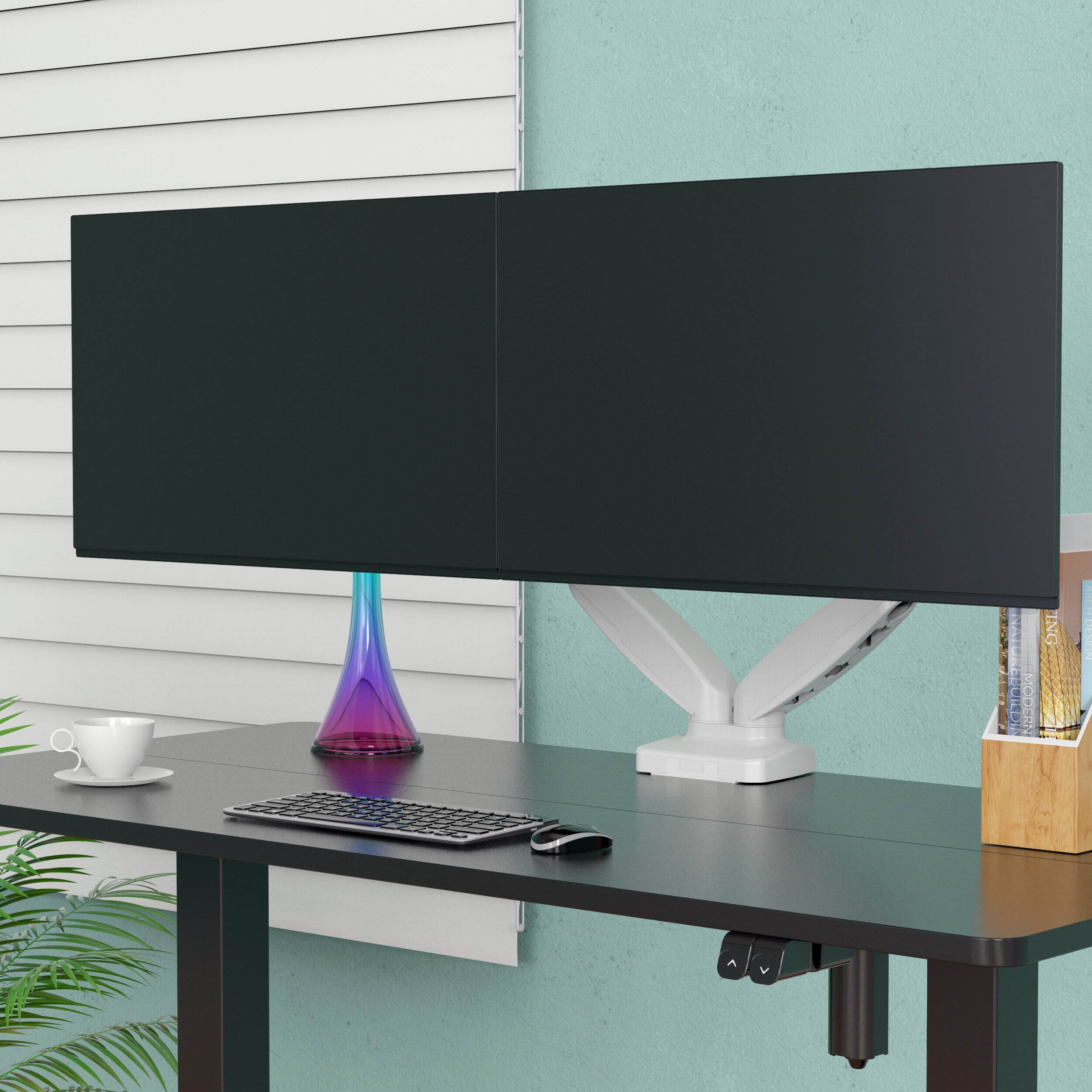 Dual Monitor Gas Spring Desktop Mount with Integrated Cable Management ...