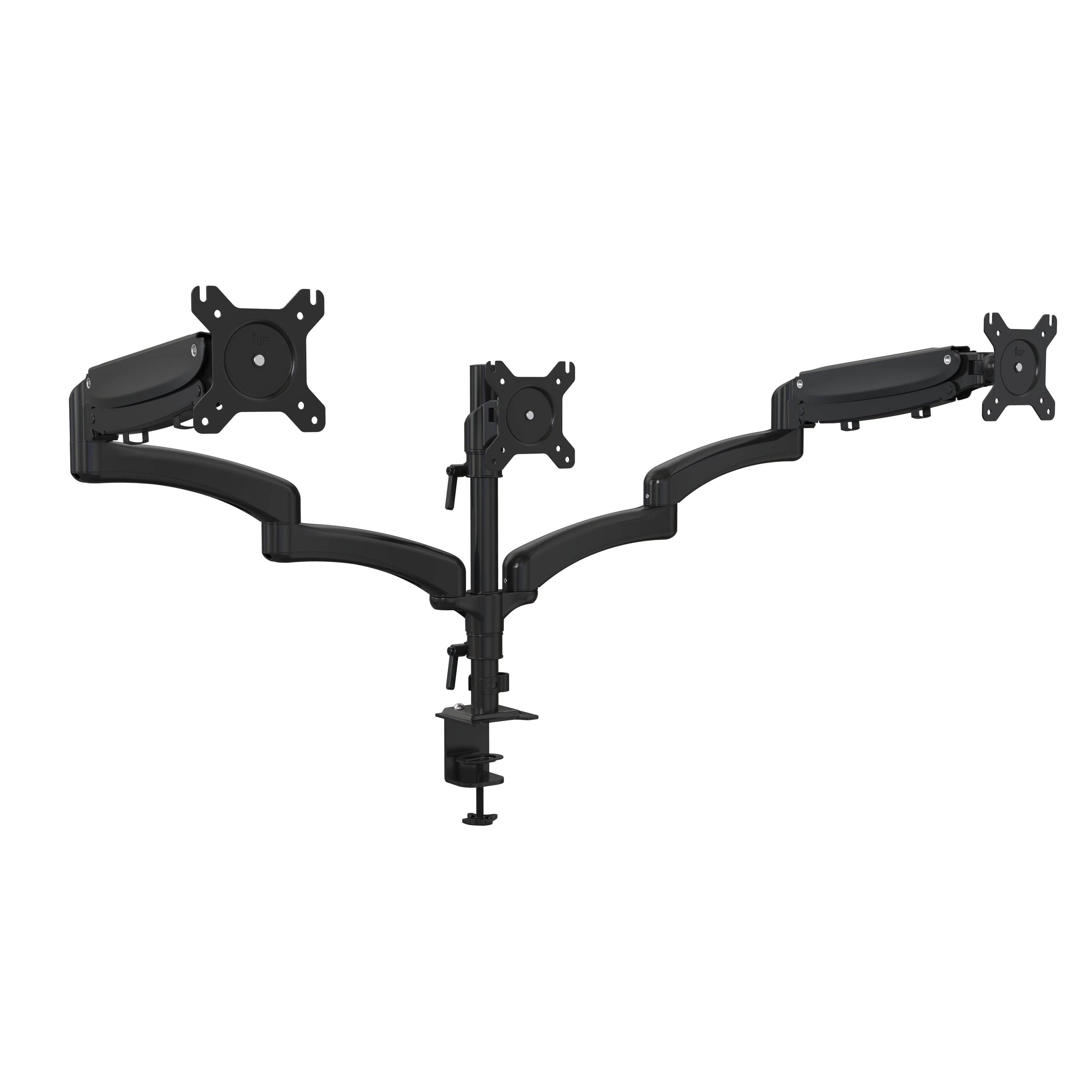Supporto Triplo per Monitor in Alluminio con Molla a Gas Regolabile da Tavolo con Morsetto a C e Foro – V-MOUNTS VM-GM536YD