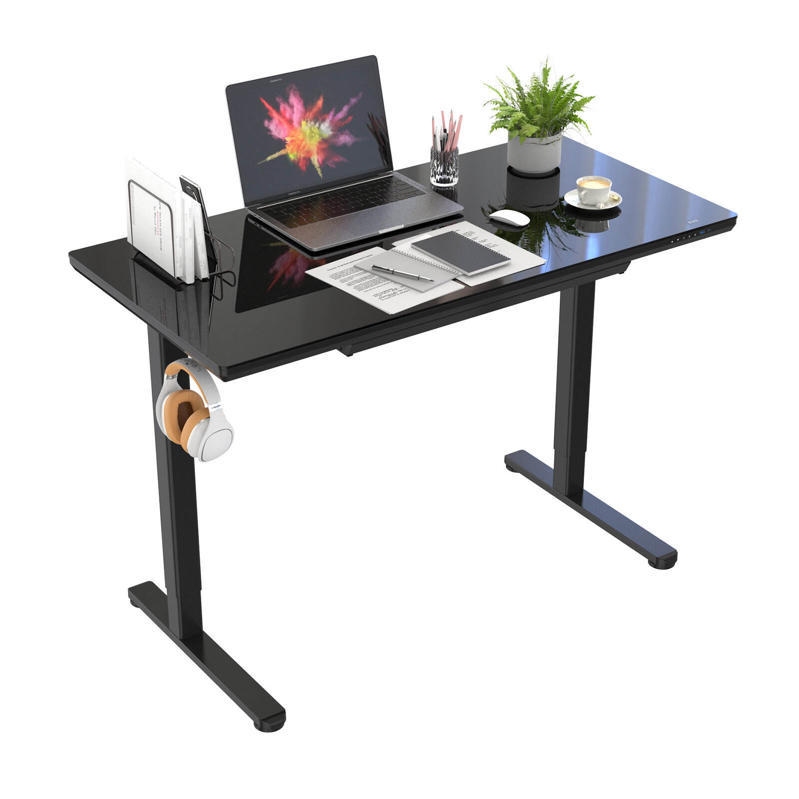 Ultra-thin Tempered Glass Electric Height Adjustable Desk with Hidden ...