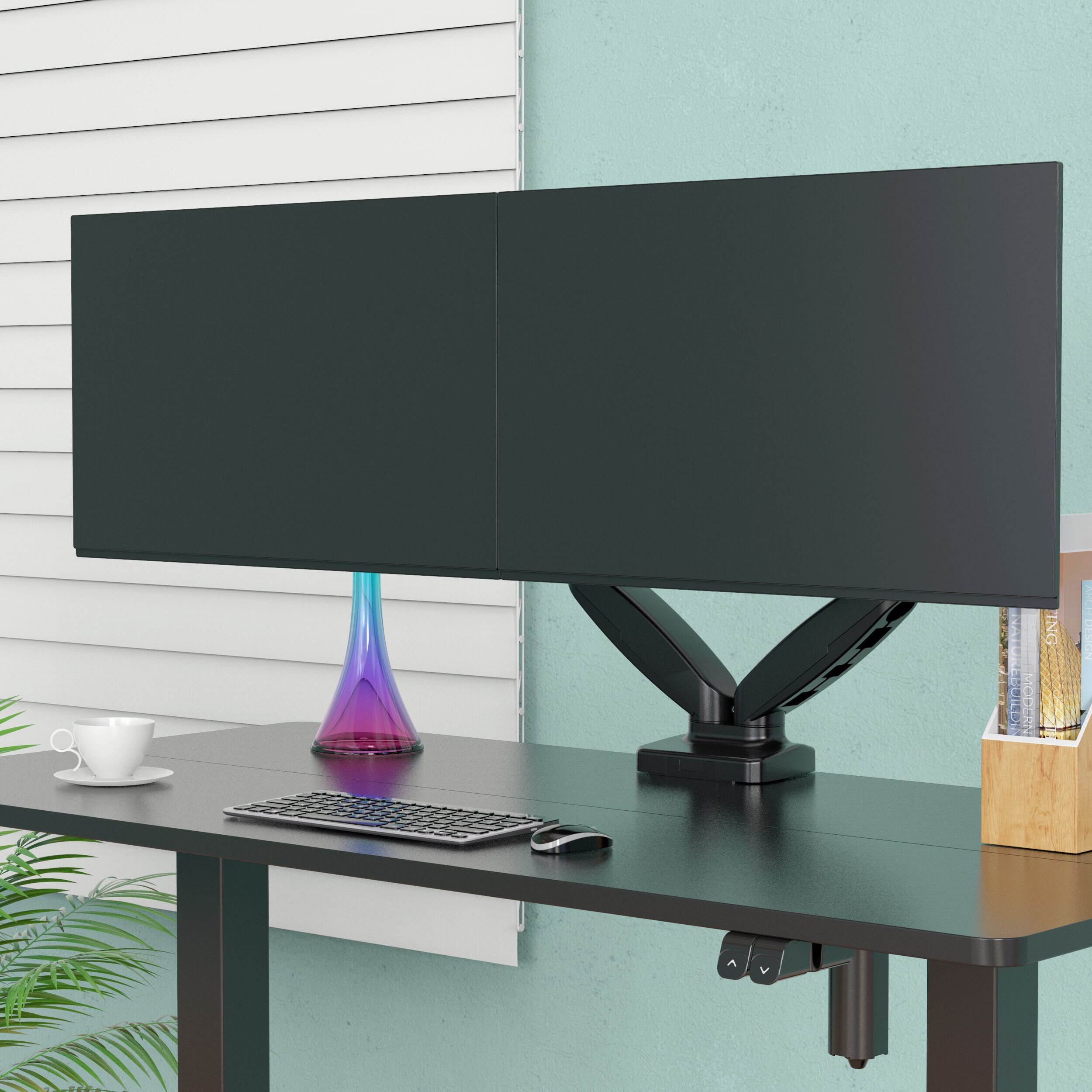 Dual Monitor Gas Spring Desktop Mount with Integrated Cable Management ...